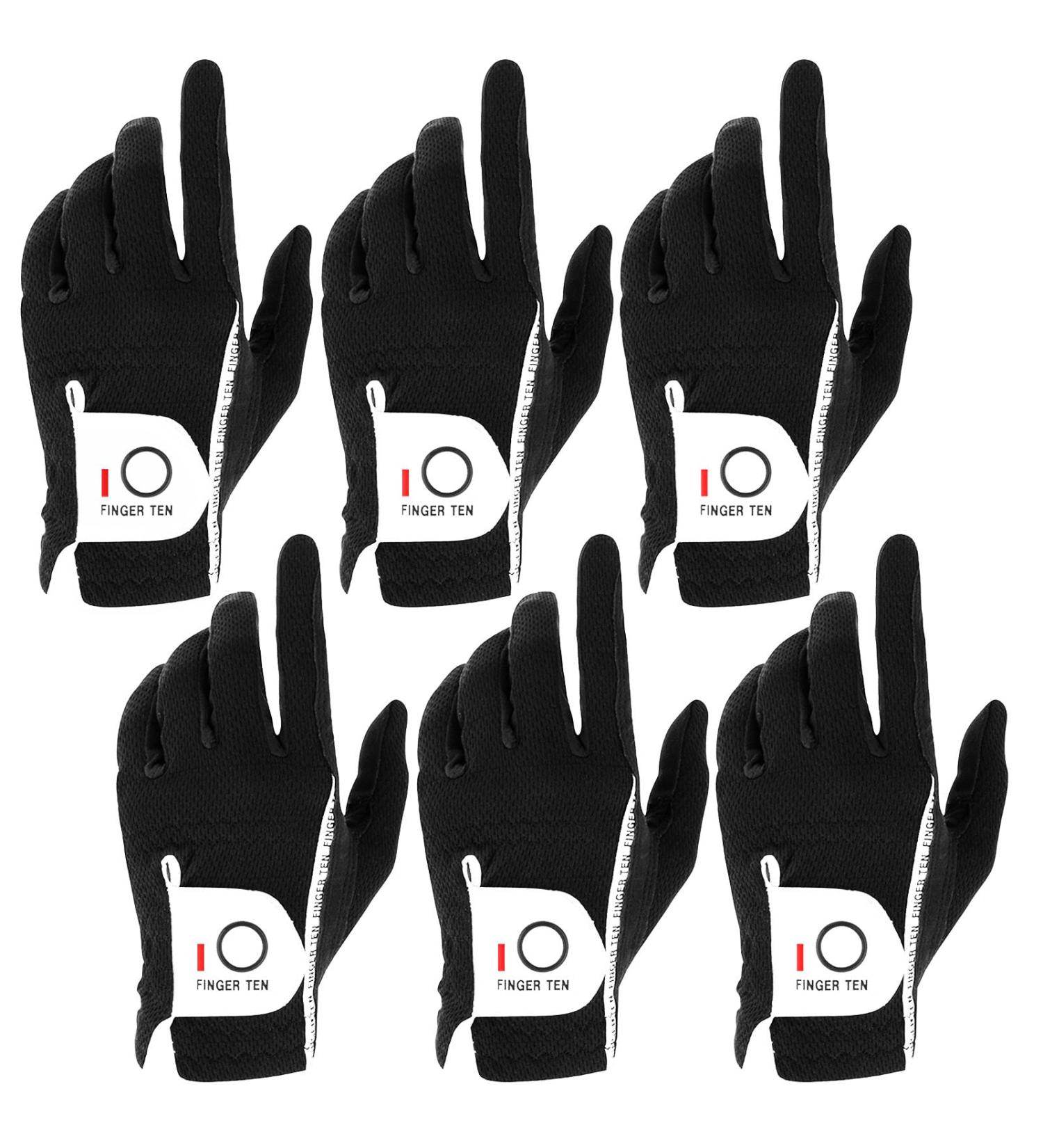FINGER TEN Men's RainGrip Golf Gloves 6 Pack - Black M/Large LH & RH, Hot Wet Weather Comfort, Durable Design - Extra Value Set - Buy Online on GoSupps.com