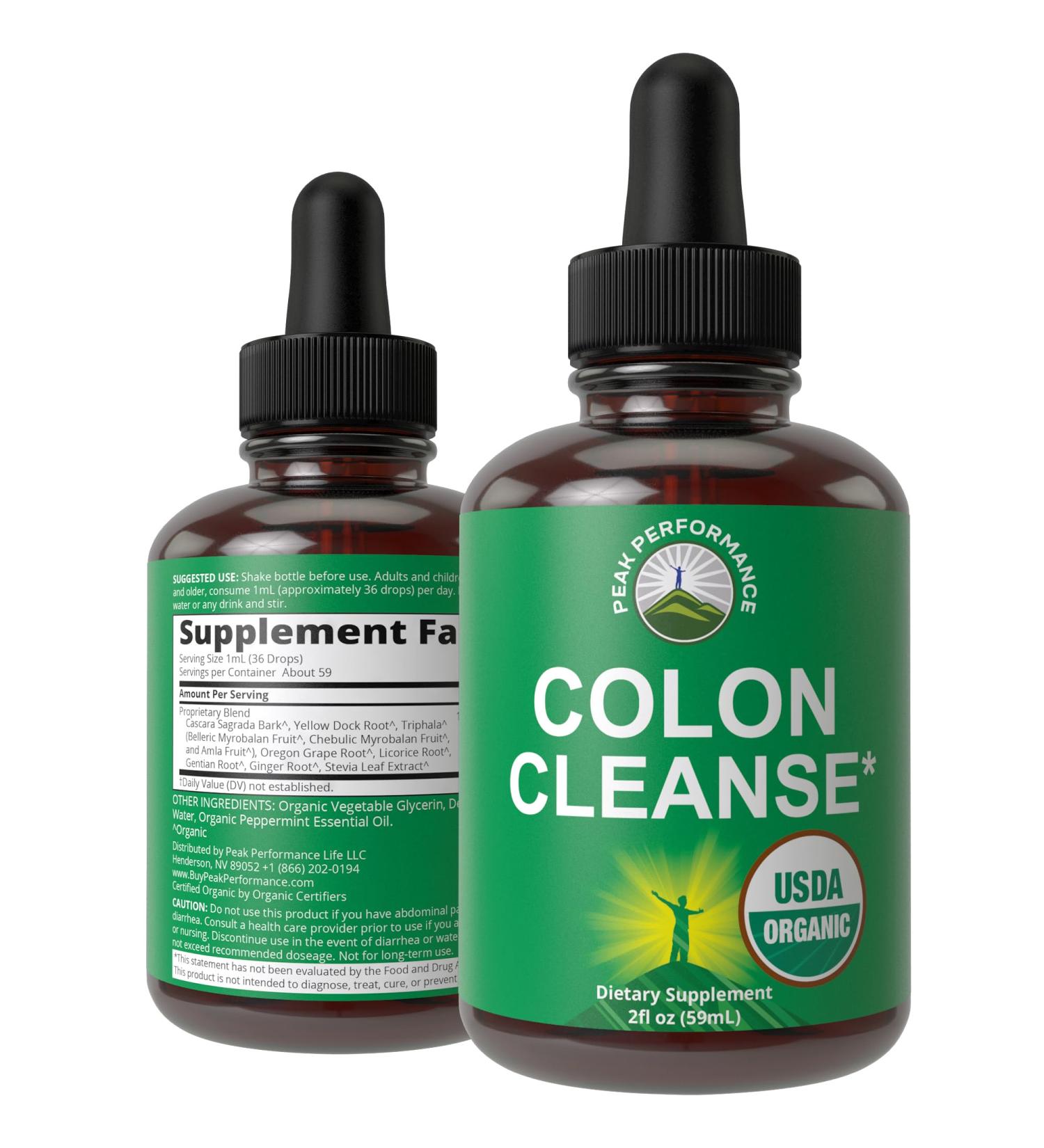 USDA Organic Colon Cleanse Liquid Drops | Vegan & Kosher Detox Supplement with Herbal Ingredients - Buy Online on GoSupps.com