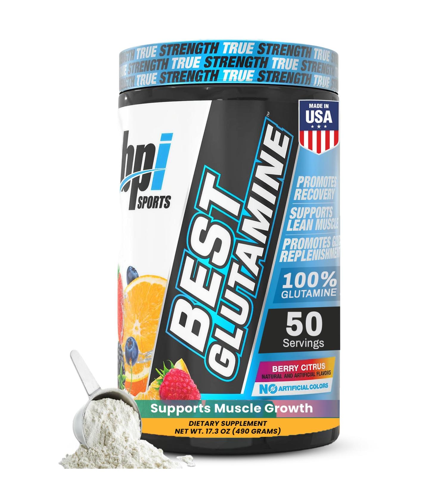 BPI Sports Best Glutamine Supplement, L Glutamine Powder for Gut Health, Muscle Recovery and Immune Support 6 Advanced Glutamine Types + Vitamin C 50 Servings Berry Citrus Flavor Berry Citrus 1.08 Pound (Pack of 1) - Buy Online on GoSupps.com