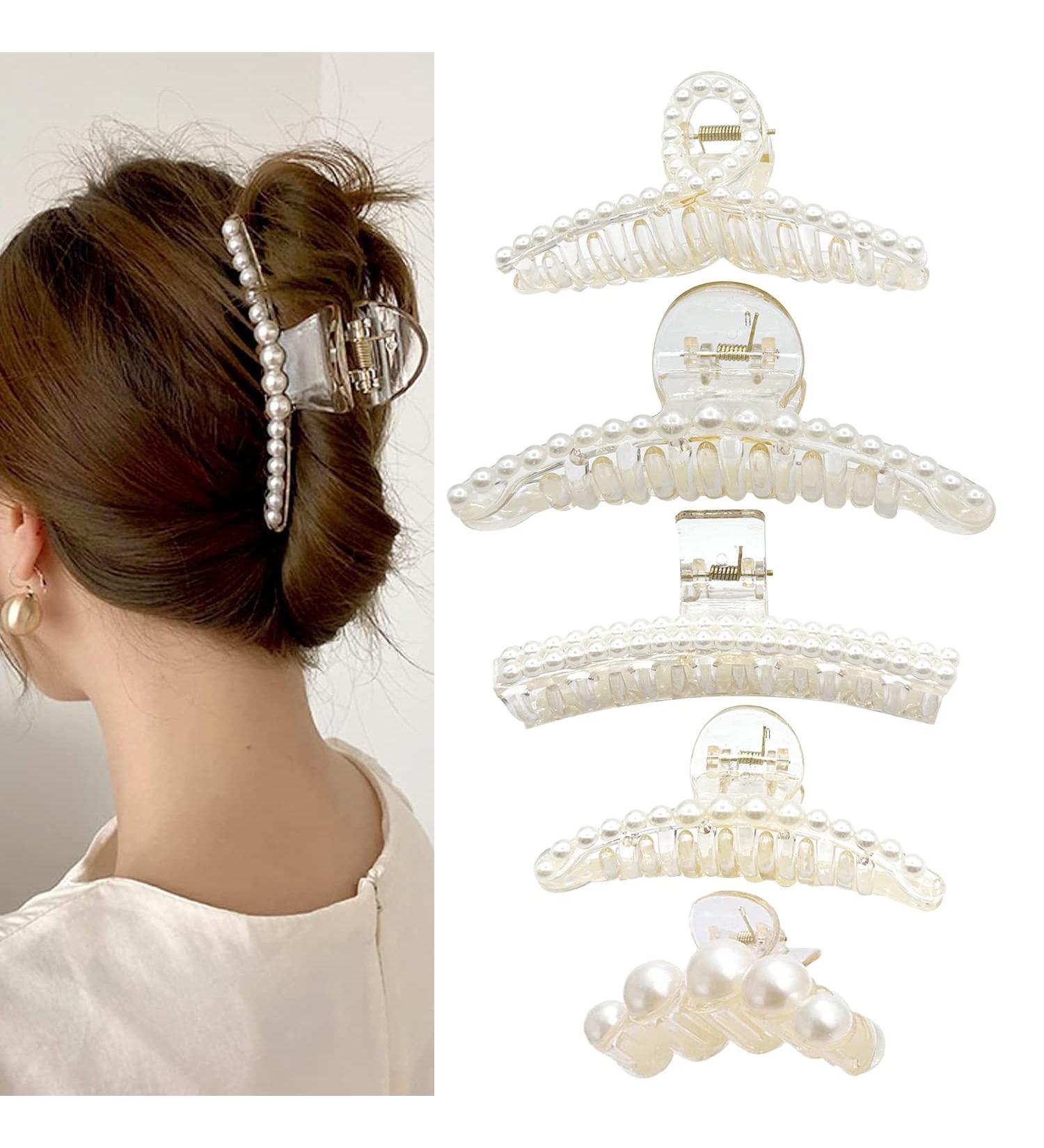 Rongyi 5 Piece Large Hair Clips - Elegant Pearl Slipproof for Thick Hair | Perfect for Weddings Vacations & Parties - Buy Online on GoSupps.com