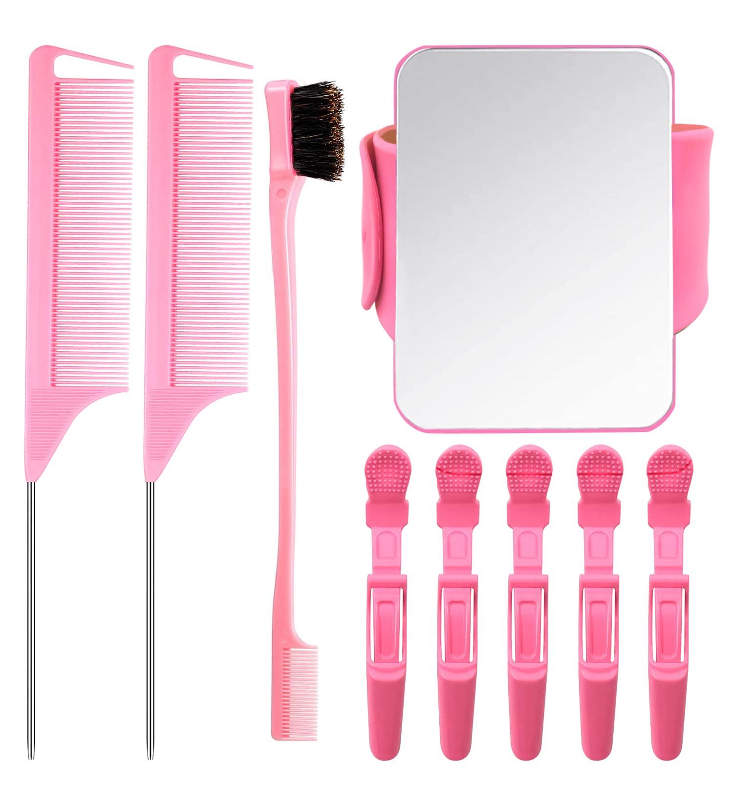 9 Pcs Hair Braiding Tools Set - Rat Tail Comb, Dual Edge Brush, Magnetic Wrist Pin Cushion, Alligator Hair Clips (Pink) - Buy Online on GoSupps.com