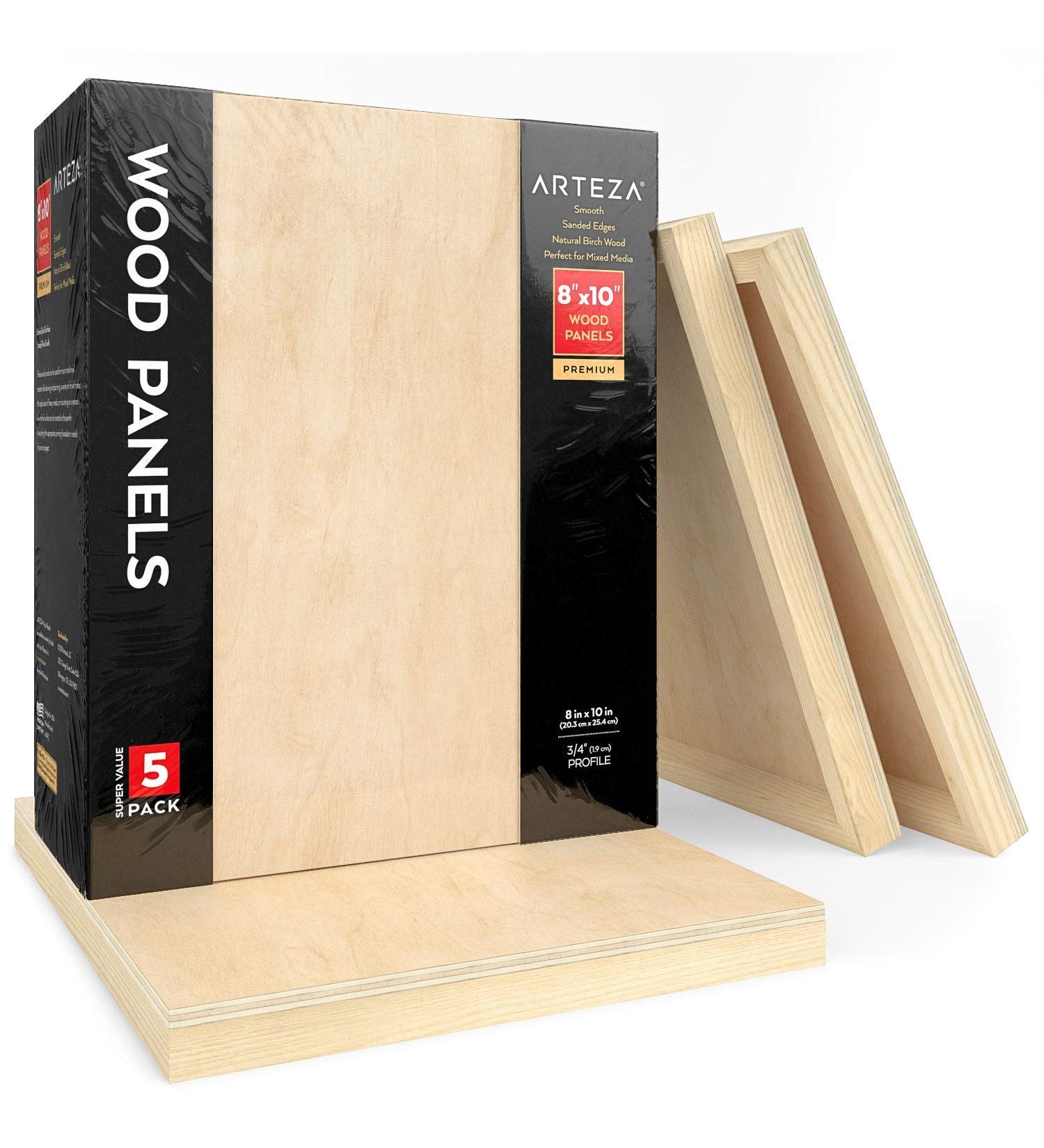 Arteza Wooden Canvas Board 8x10 Inch Pack of 5 - Birch Wood Cradled Artist Panels for Painting - Ideal for Encaustic, Wood Burning, Pouring - Use with Oils, Acrylics - Buy Online on GoSupps.com