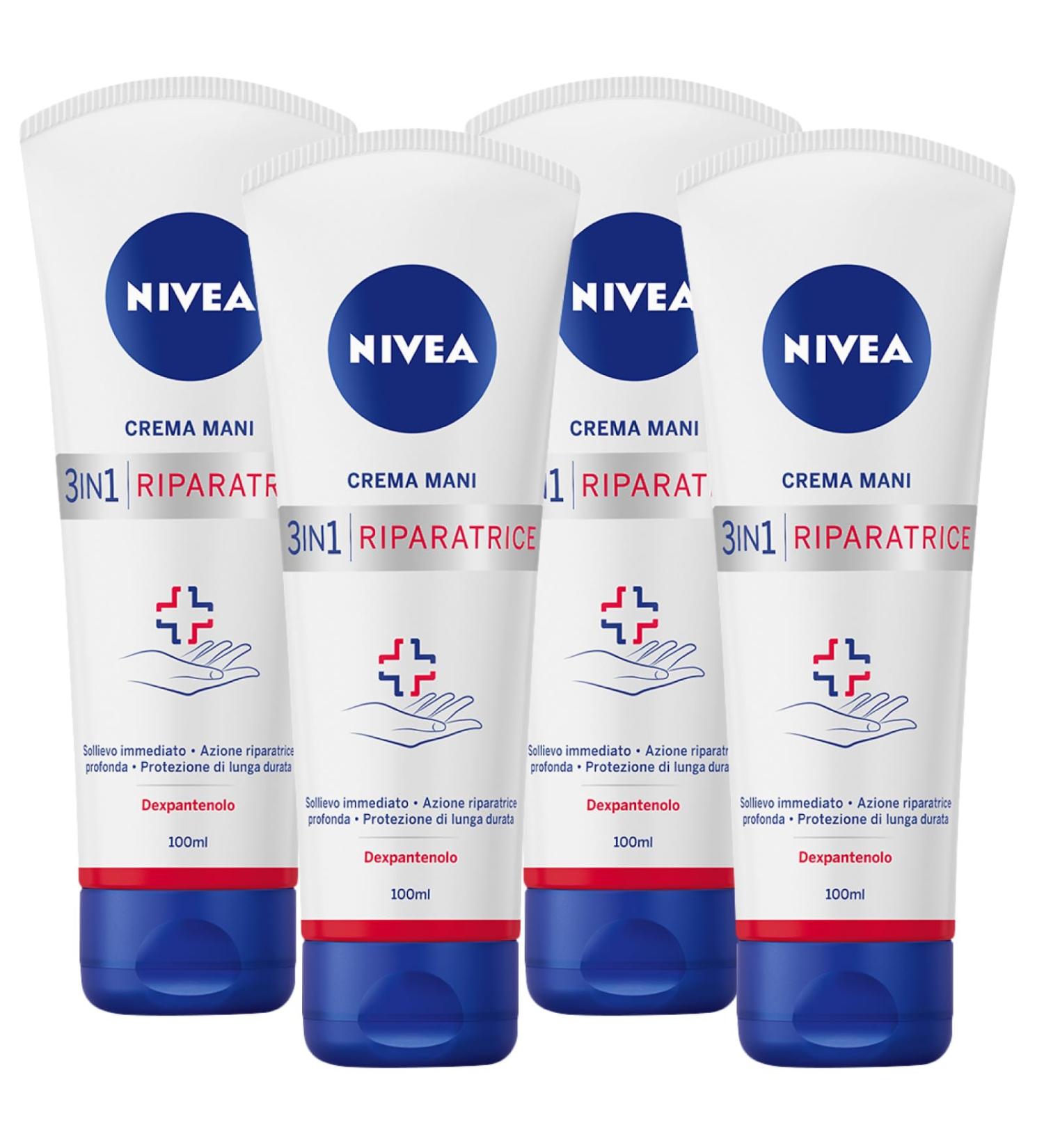 NIVEA Nivea 3-in-1 Repairing Hand Cream 24-hour nourishing and velvety formula with dexpanthenol for immediate relief and long-lasting protection on dry reddened cracked skin 4 x 100ml bottles - Buy Online on GoSupps.com