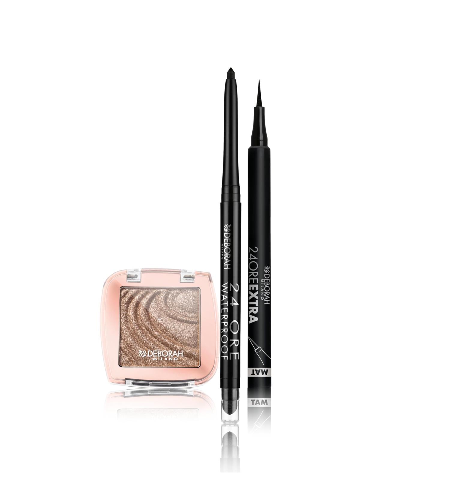  DEBORAH Deborah Milano - 24-hour automatic waterproof eye makeup set 01 black Color Lovers eyeshadow 04 Warm Taupe creamy long-lasting and 24-hour extra matte long-lasting eyeliner pen - Buy Online on GoSupps.com