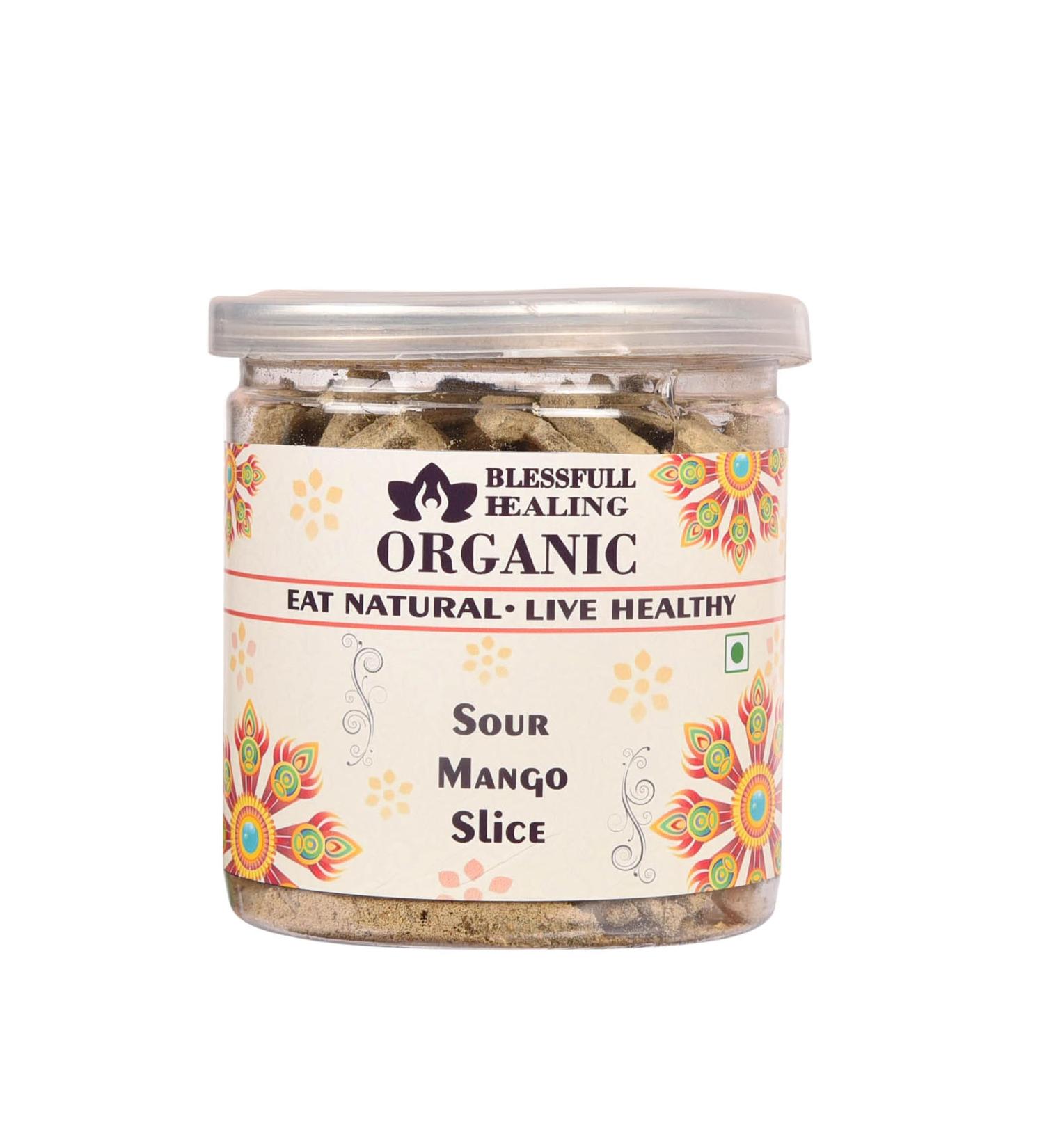 Blessfull Healing Organic Sour Mango Slice 300 Gram Airtight Container (Packing May Vary)