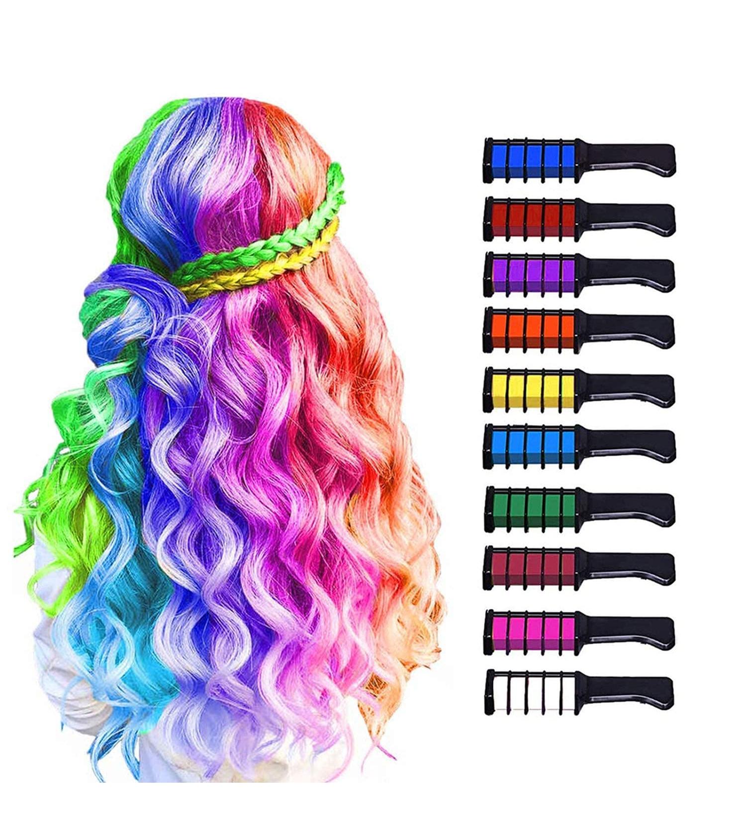 Hair Chalk Comb Set - 10 Color Temporary Washable Hair Dye for Kids | Birthday and Holiday Gifts for Girls Ages 6-12 | Pink, Red, Rose Red, Dark Blue - Buy Online on GoSupps.com