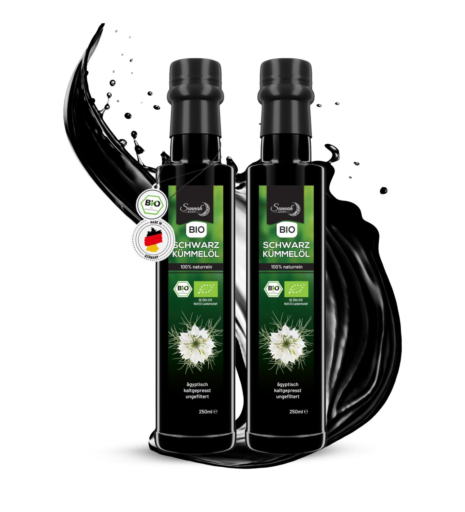 Sunnah Shop Bio Black Cumin Oil - Organic Cold-Pressed 500ml (2x250ml) - Pure Egyptian Nigella Sativa Black Seed Oil - Buy Online on GoSupps.com