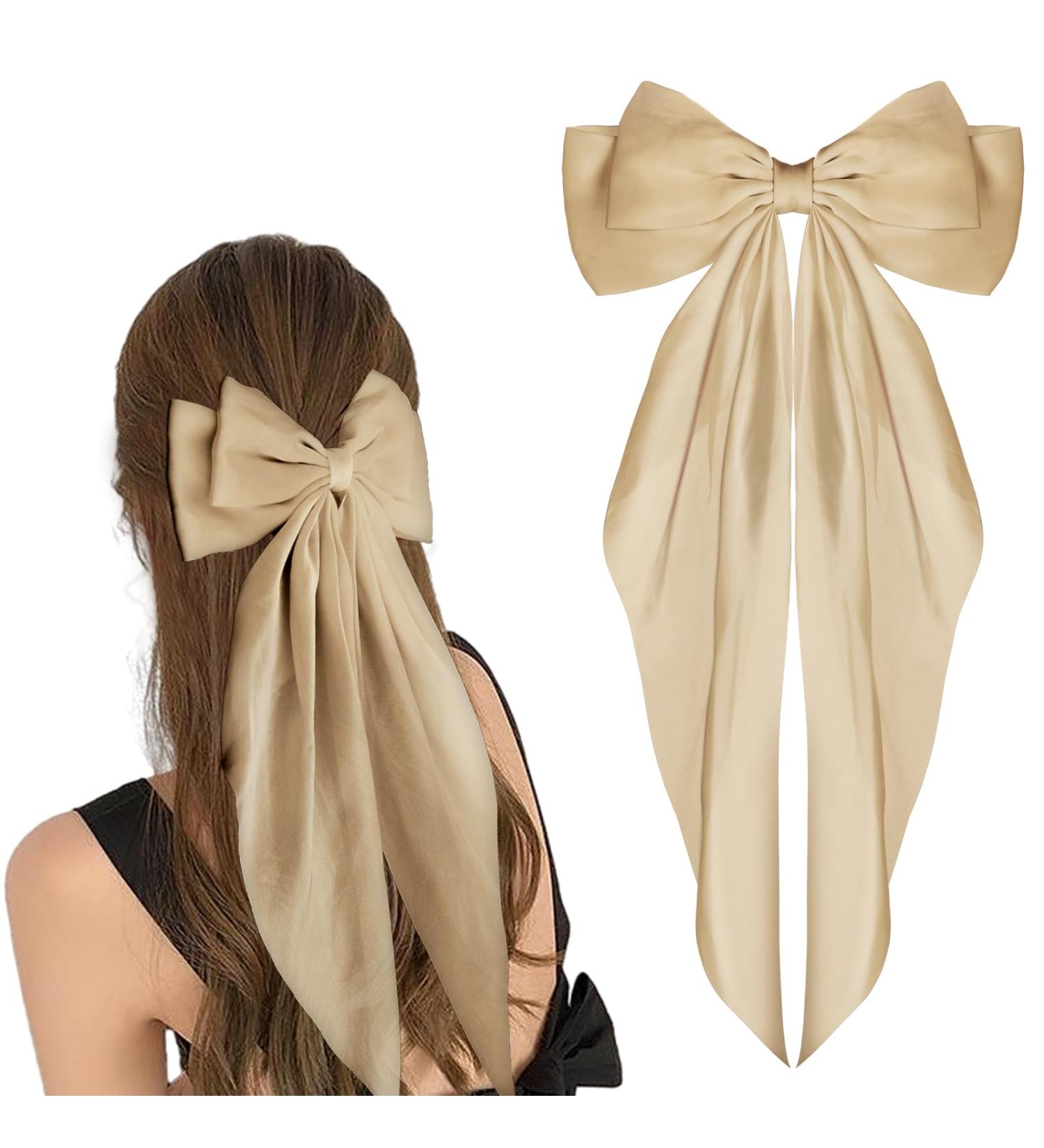 Wllhyf Big Loop Hair Clips - 90s French Band Hairpins & Satin Accessories for Women & Girls (Khaki) - Buy Online on GoSupps.com