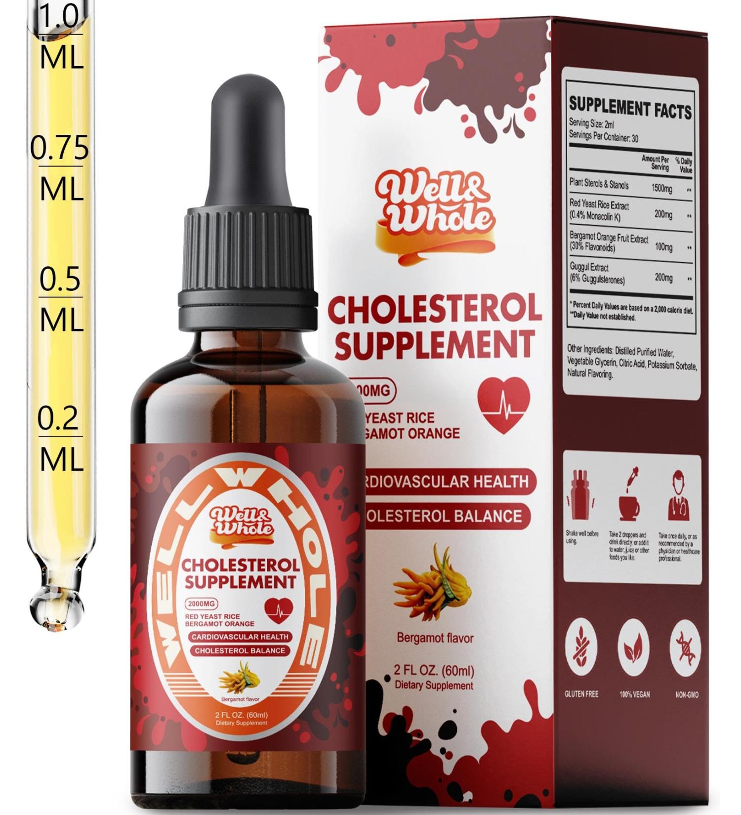 Well&Whole Cholesterol Support Liquid Drops | Plant Sterols & Red Yeast Rice Tincture | Bergamot & Guggul Extract | Heart Health Formula with Enhanced Absorption | Vegan, Non-GMO, 2 Fl Oz 1 - Buy Online on GoSupps.com