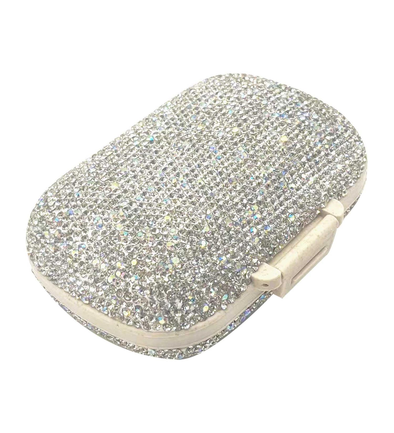 Buy Bling Diamond Pill Organizer - 8 Compartment Portable Rhinestone Vitamin Box (Silver) | Travel-Friendly Medicine Case - Buy Online on GoSupps.com