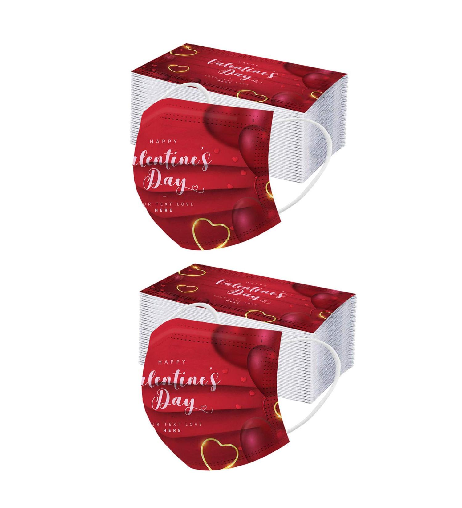 ZQP 100PCS Valentine's Day Love Heart Printed Face_Mask Fashion Disposable_Protection Three Layer Breathable Face_Mask for Adult Couple Style Comfortable for Outdoor Indoor - Buy Online on GoSupps.com