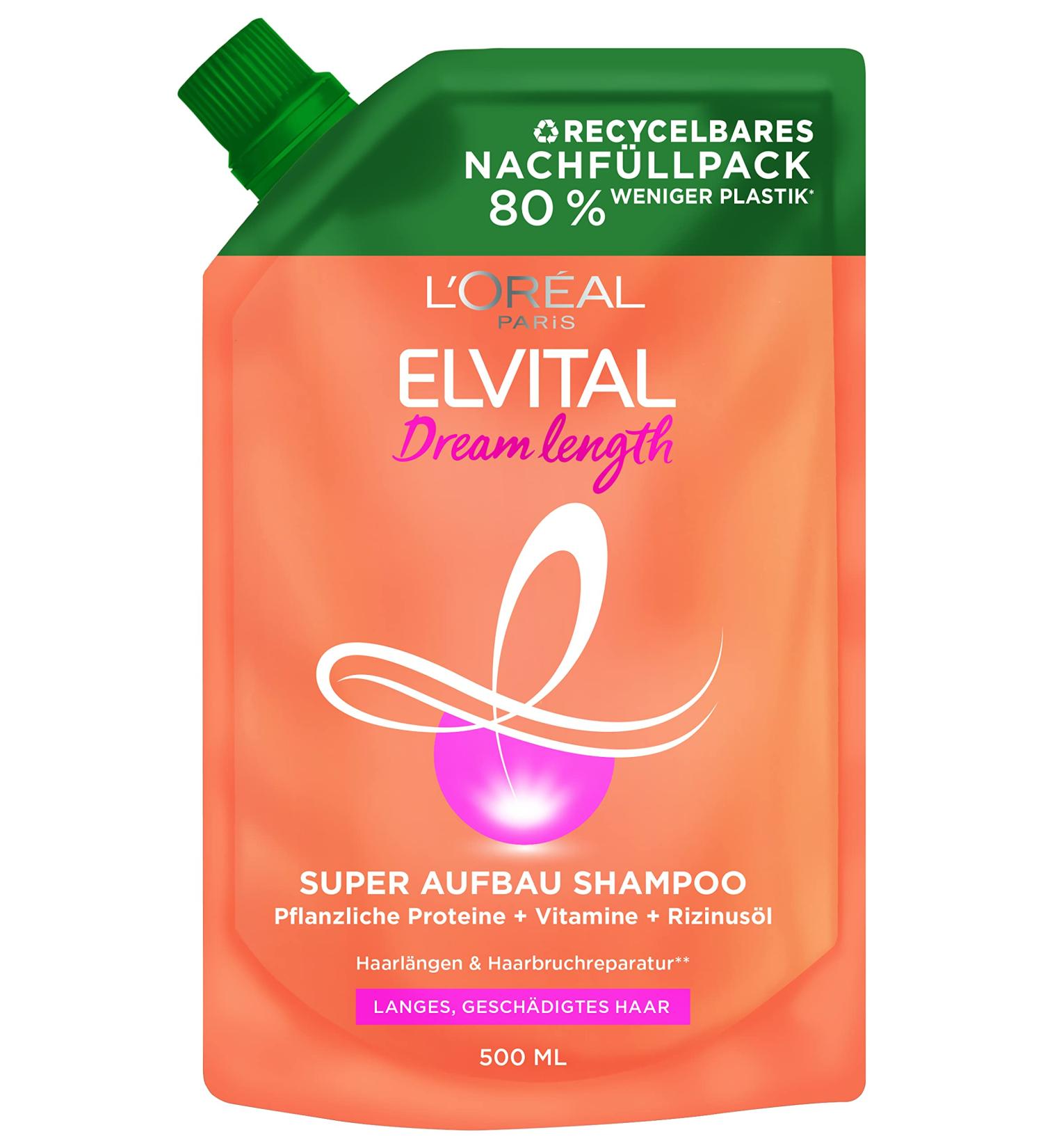 L'Or al Paris Elvital Anti-Split Ends Shampoo Refill for Long and Dreamy Hair with Castor Oil Dream Length 500 ml - Buy Online on GoSupps.com