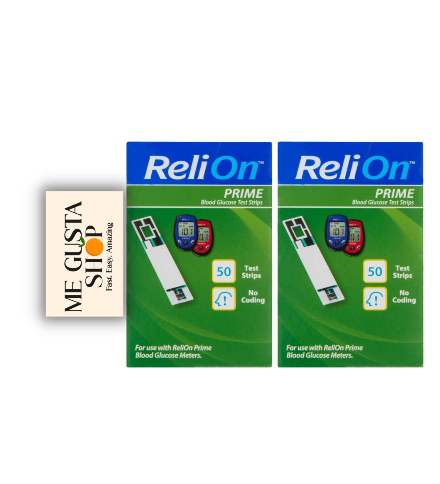 ReliOn Prime Blood Glucose Test Strips 50 Count x 2 (100ct Total) + Me Gustas Stickers - Buy Online on GoSupps.com