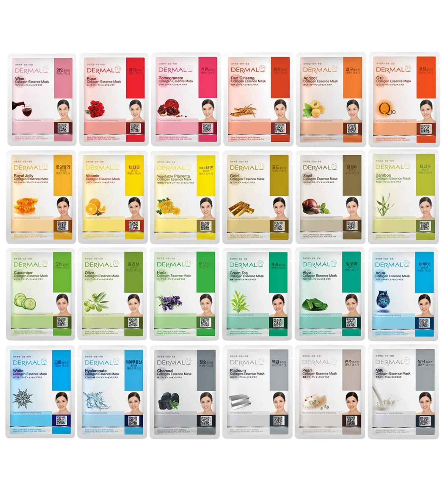 DERMAL 24 Combo 2 Pack Collagen Essence Facial Mask Sheet - Korean Face Mask Collection for Every Skin Concern - Buy Online on GoSupps.com