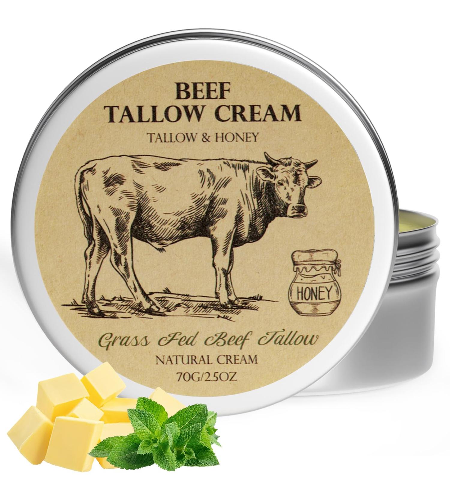 Beef Tallow for Skin, Tallow and Honey Balm,Tallow Face Moisturizer, Natural Grass-Fed Beef Tallow Balm with Raw Honey Moisturizing Cream for Body Lotion Skin Care - Buy Online on GoSupps.com