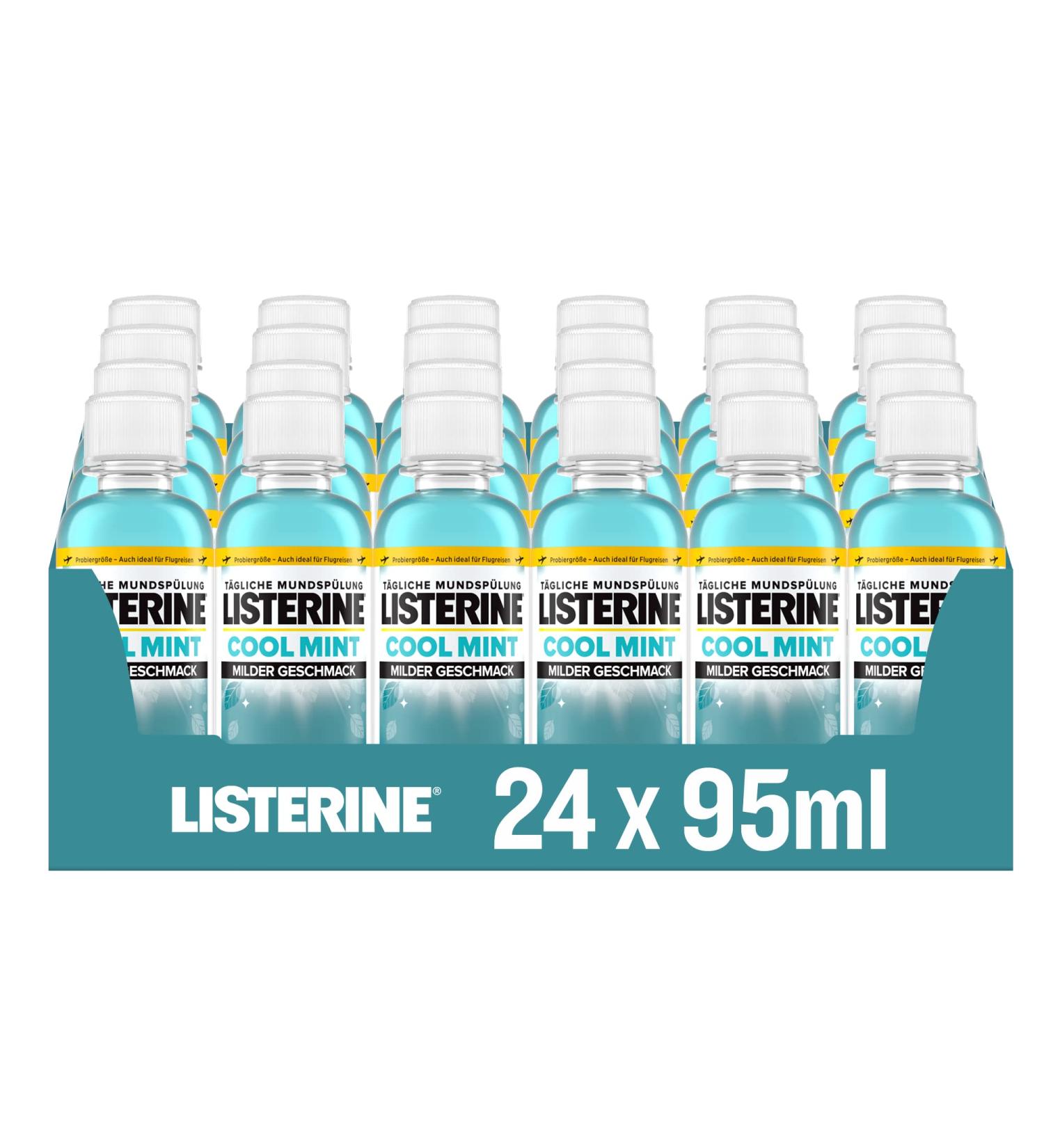 Listerine Cool Mint Mild Taste Mouthwash - 24x95ml Alcohol-Free Antibacterial with Essential Oils for Long-Lasting Freshness - Buy Online on GoSupps.com