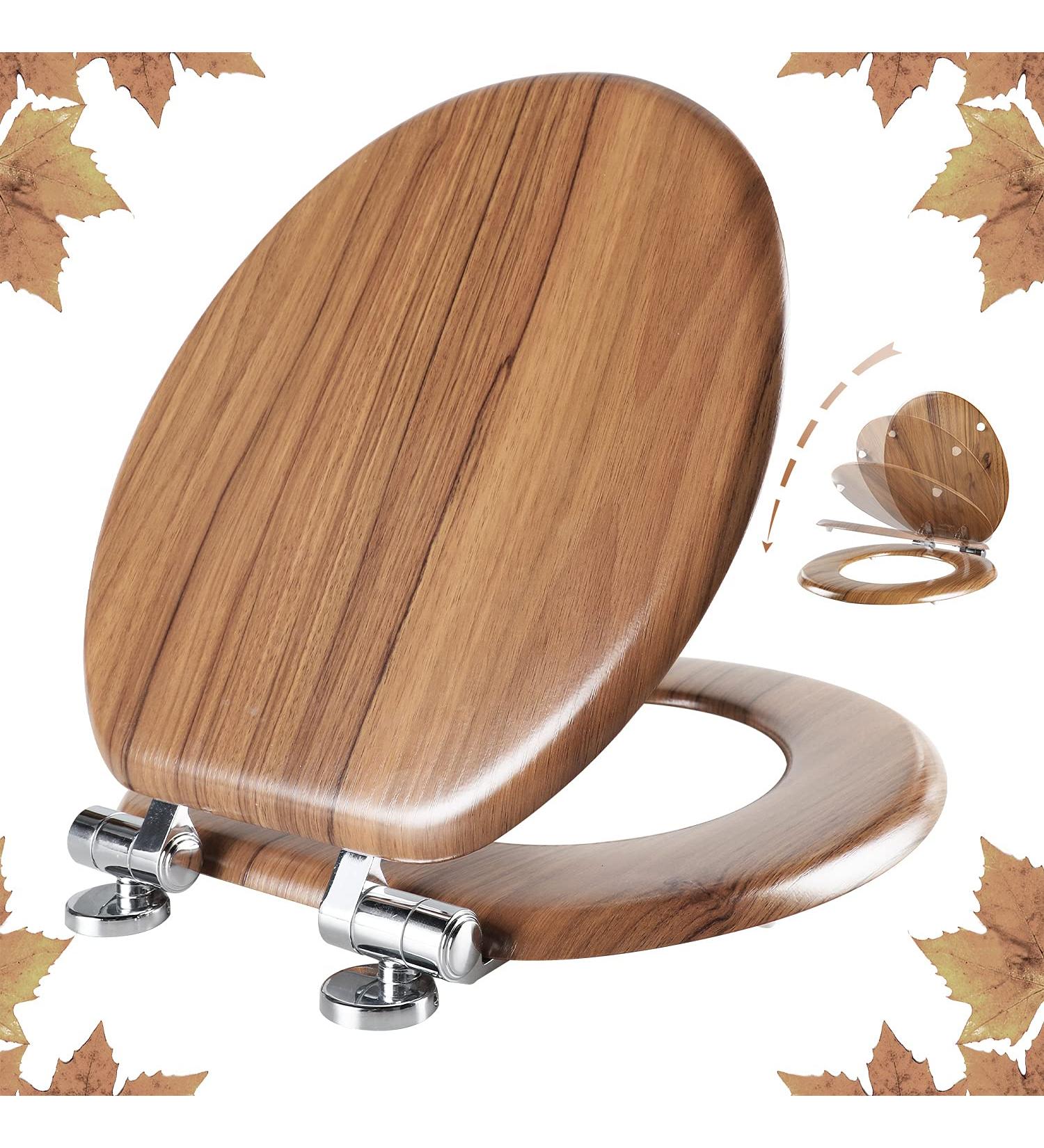 Molded Wood Round Toilet Seat | Quiet Close & Quick Release Hinges | Easy Install & Clean by Angol Shiold (Natural) - Buy Online on GoSupps.com