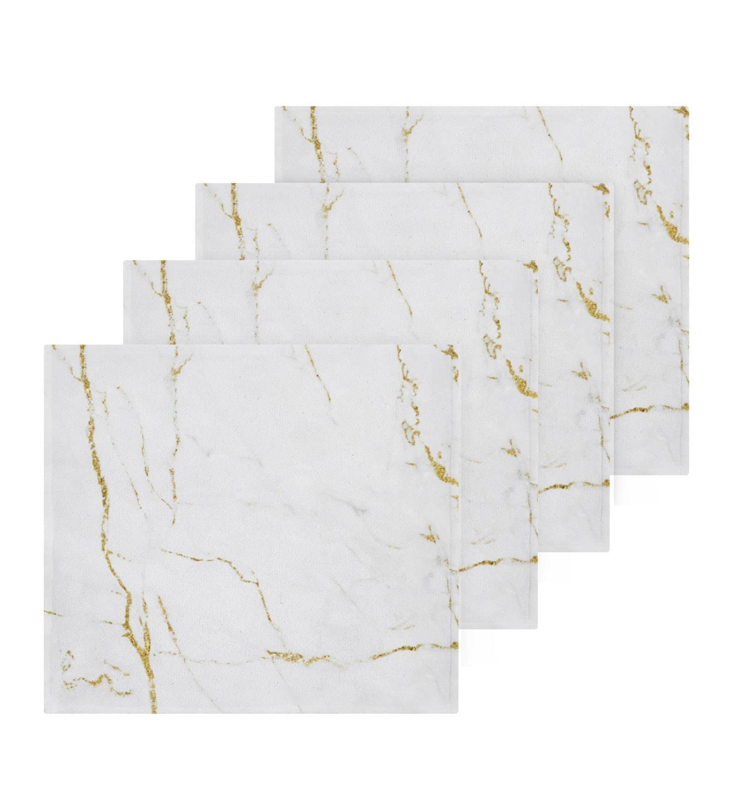 SUABO White Marble Gold Print Washcloths Set 6 - Absorbent & Quick Drying Fingertip Towels for Bathroom, Spa, Gym & Kitchen - Buy Online on GoSupps.com