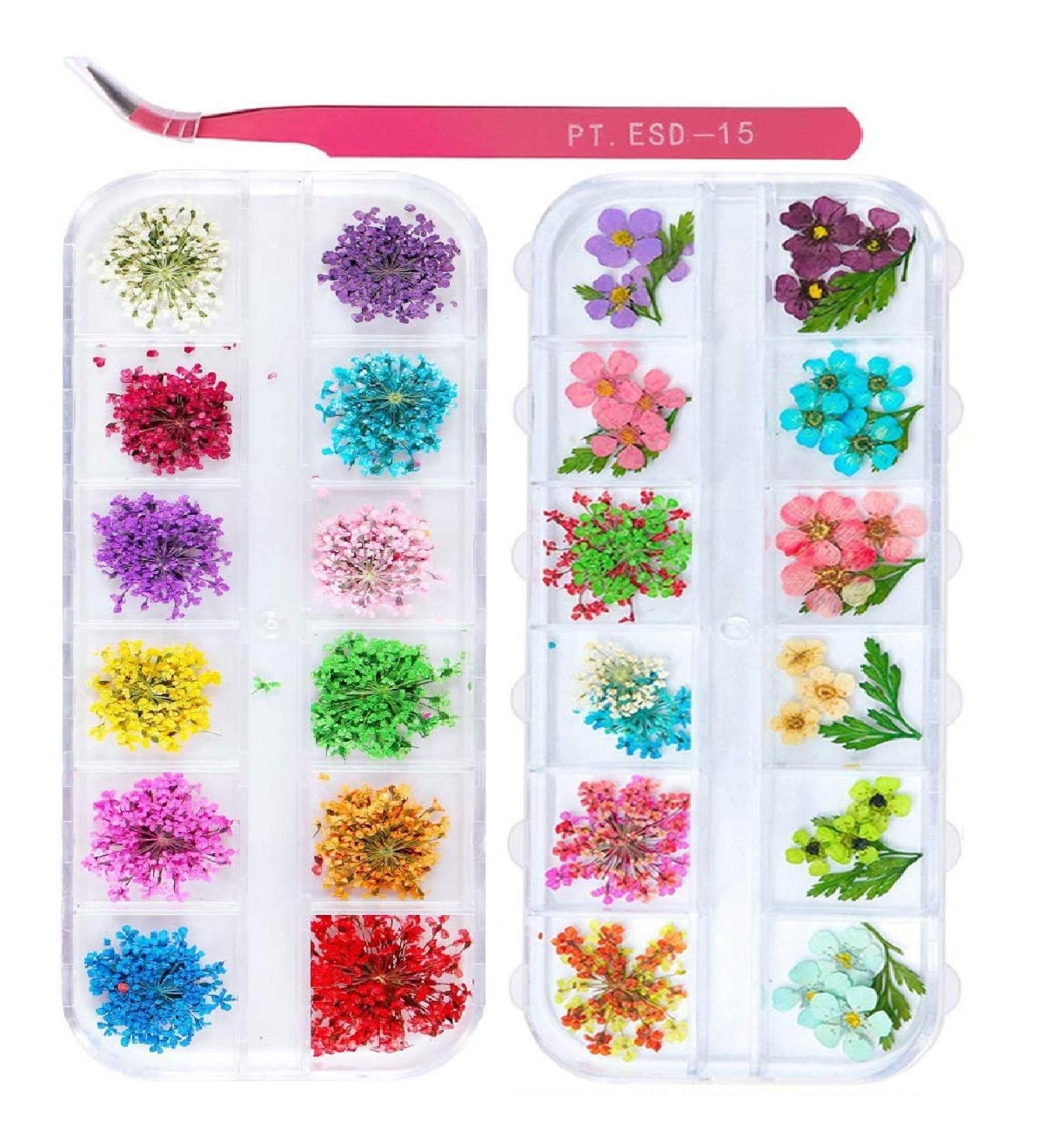 UNIME Nail Art Dried Flowers - 24 Colors Mini Real Natural Flowers for Manicure Decoration - Buy Online on GoSupps.com