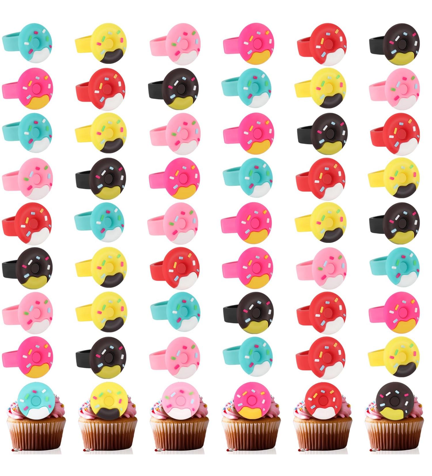 Shappy 48 Pcs Donut Cupcake Rings Donut Cupcake Toppers Multicolored Donut Party Favors Donut Party Supplies Cupcake Party Decoration for Women Wedding Birthday Shower Sweet Dessert Cake Gift 6 Style - Buy Online on GoSupps.com
