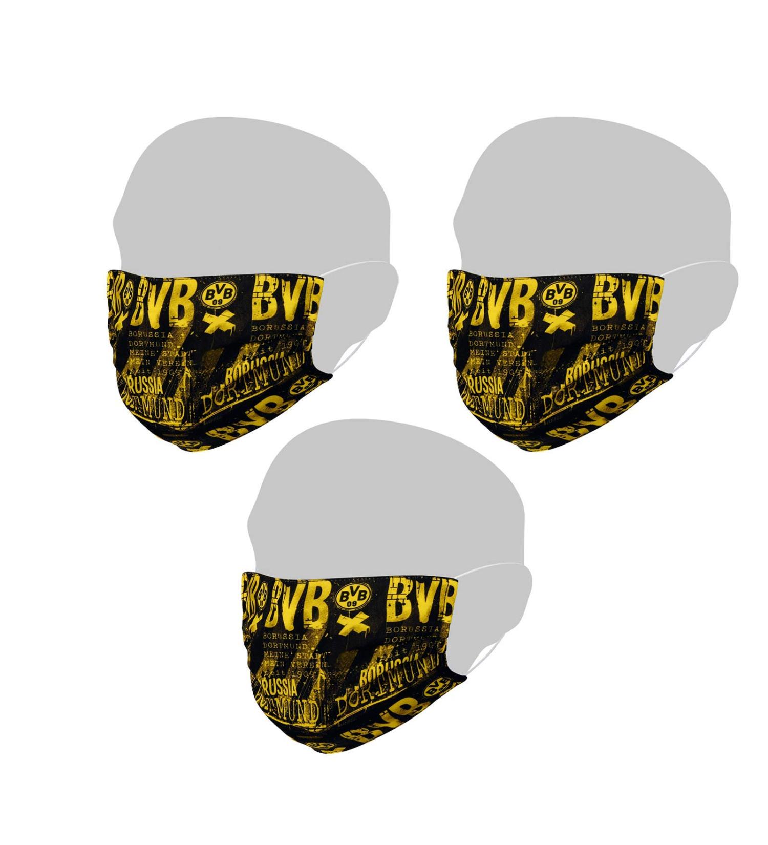 Borussia Dortmund BVB Design Mask 3-Pack - Black | Stylish & Comfortable Face Masks for Fans - Buy Online on GoSupps.com