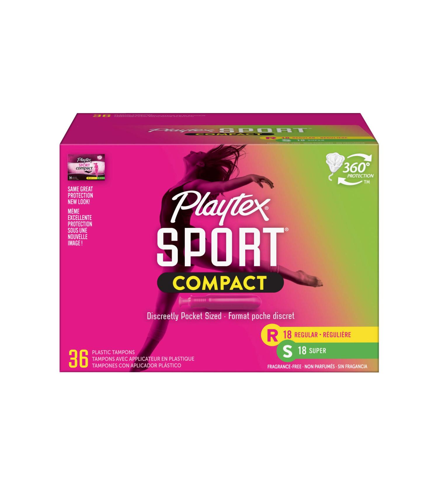 Playtex Sport Compact Tampons Multipack - 36 Count (Regular and Super Absorbency) - Buy Online on GoSupps.com