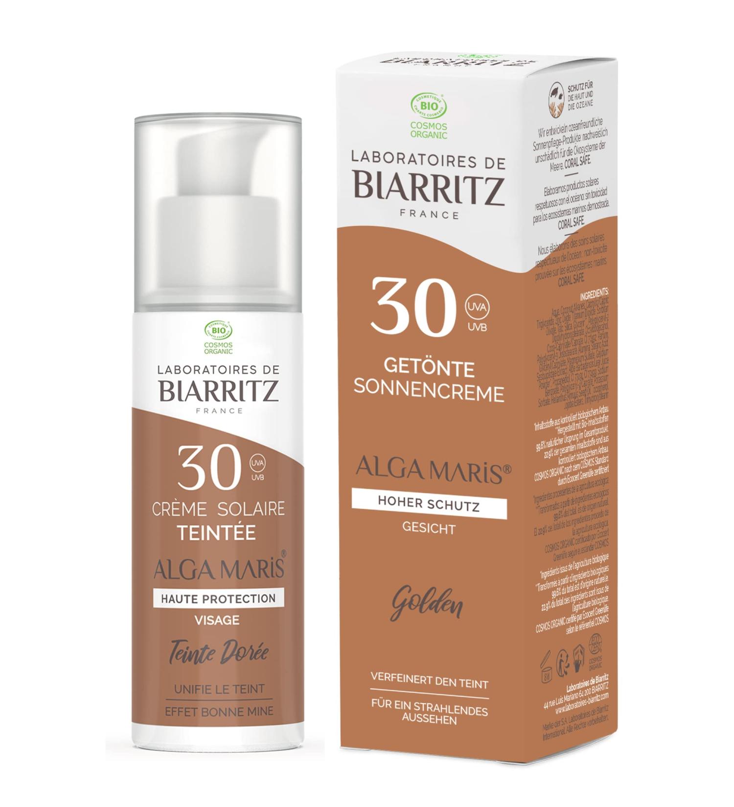 Laboratoires de Biarritz Tinted Sunscreen Face Gold LSF30 - Bio Certified Hydrating SPF 30 - 50ml Made in France - Buy Online on GoSupps.com