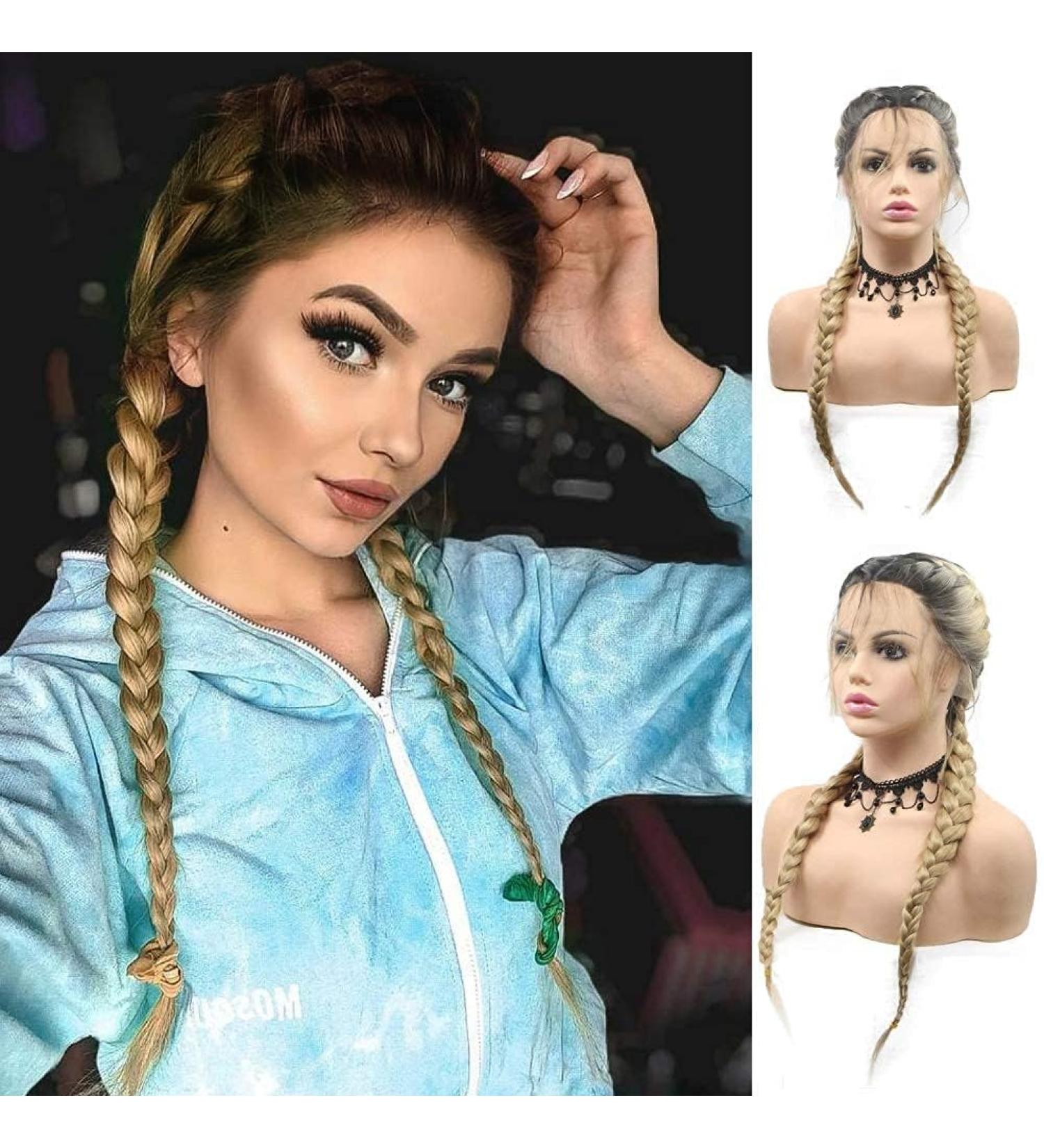 Xiweiya 22-Inch Blonde & Brown Braided Wig - Heat-Resistant Fiber with Baby Hair Front Lace Network for Natural Look - Buy Online on GoSupps.com