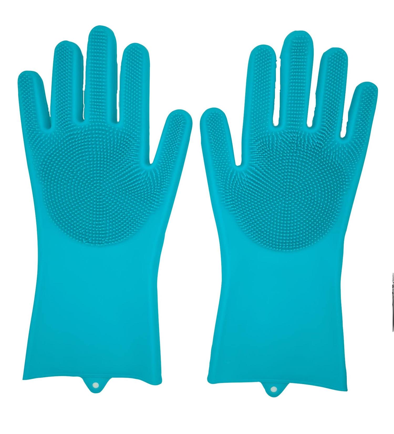 Blue Reusable Silicone Cleaning Gloves | Dishwashing Scrubber with Bristles | Magic Cleaning Gloves for Washing - Buy Online on GoSupps.com