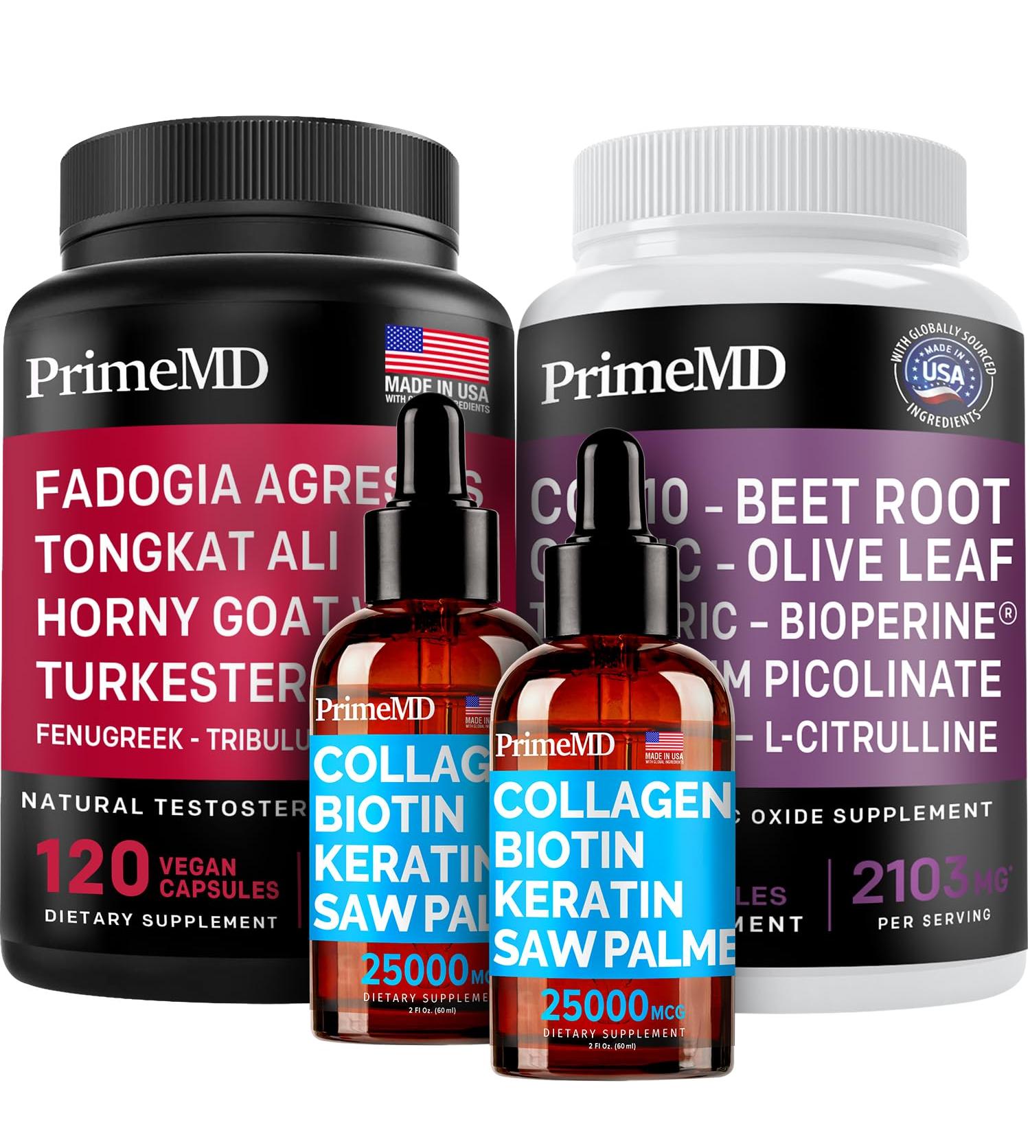 Liquid Collagen Biotin (2pk) Fadogia Tongkat Ali (1pk) and Nitric Oxide (1pk) Supplement Bundle - Potent Vitamins for Hair Skin Nails Heart Energy & Testosterone Support - Non-GMO Vegan - Buy Online on GoSupps.com