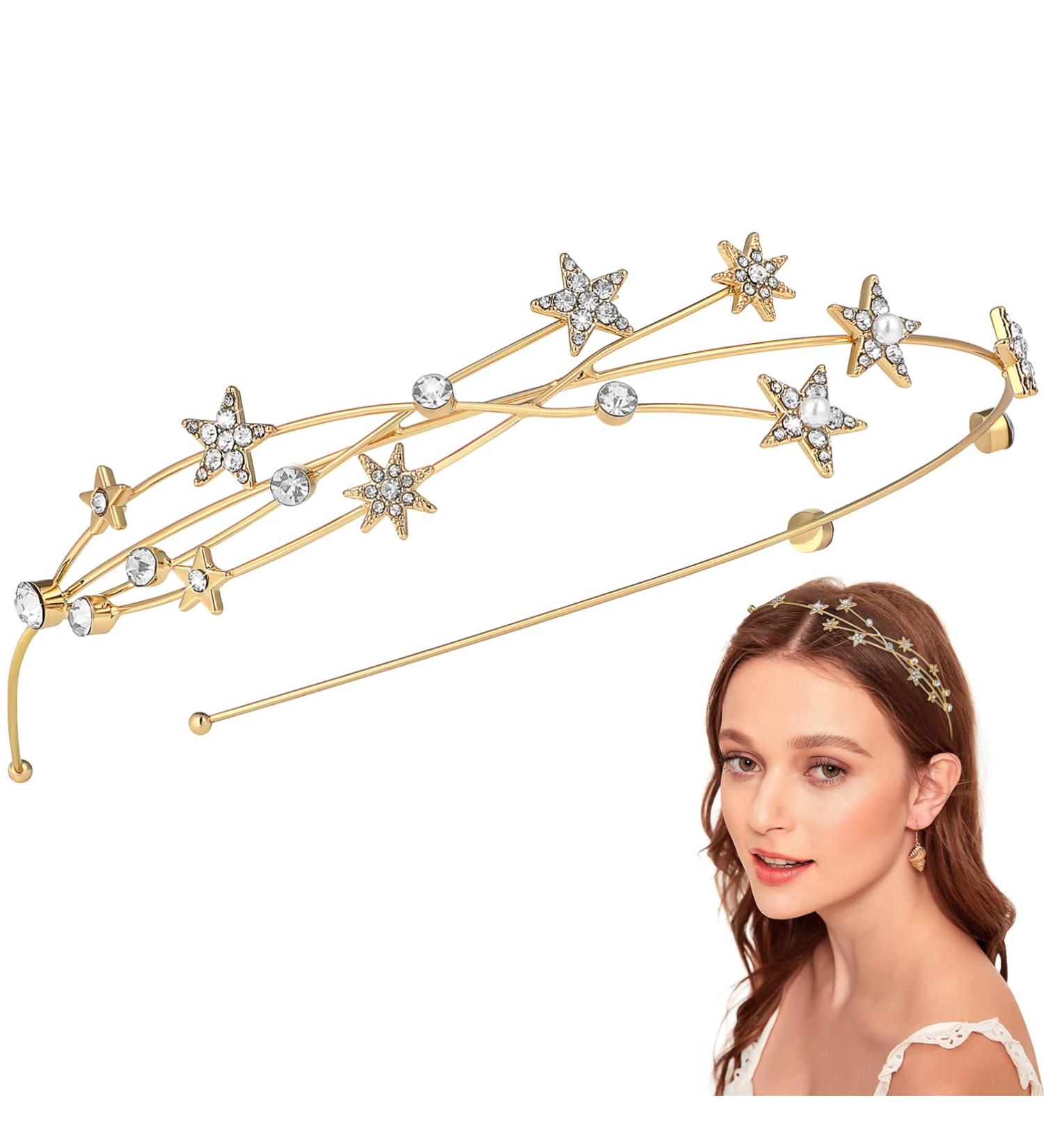 FRCOLOR Alloy Rhinestone Star Headband - Crystal Tiara Headband for Girls and Women in Golden - Buy Online on GoSupps.com