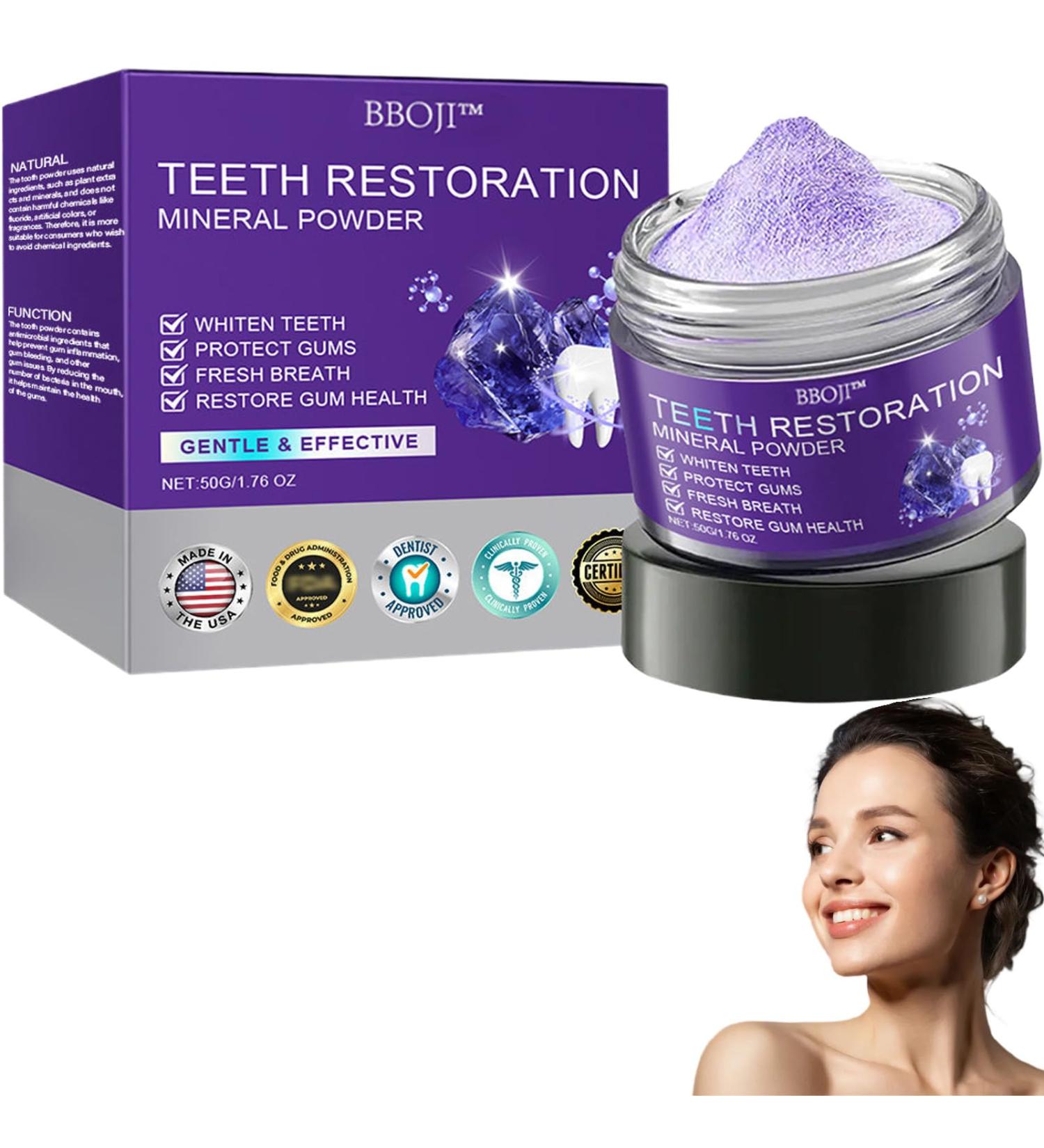 BBOJI Teeth Restoration Mineral Powder, Tooth Restoration Powder, Natural Teeth Restoration Powder-50g, Professional Oral Care, Protect Gums and Freshen Breat (1 Bottle) - Buy Online on GoSupps.com