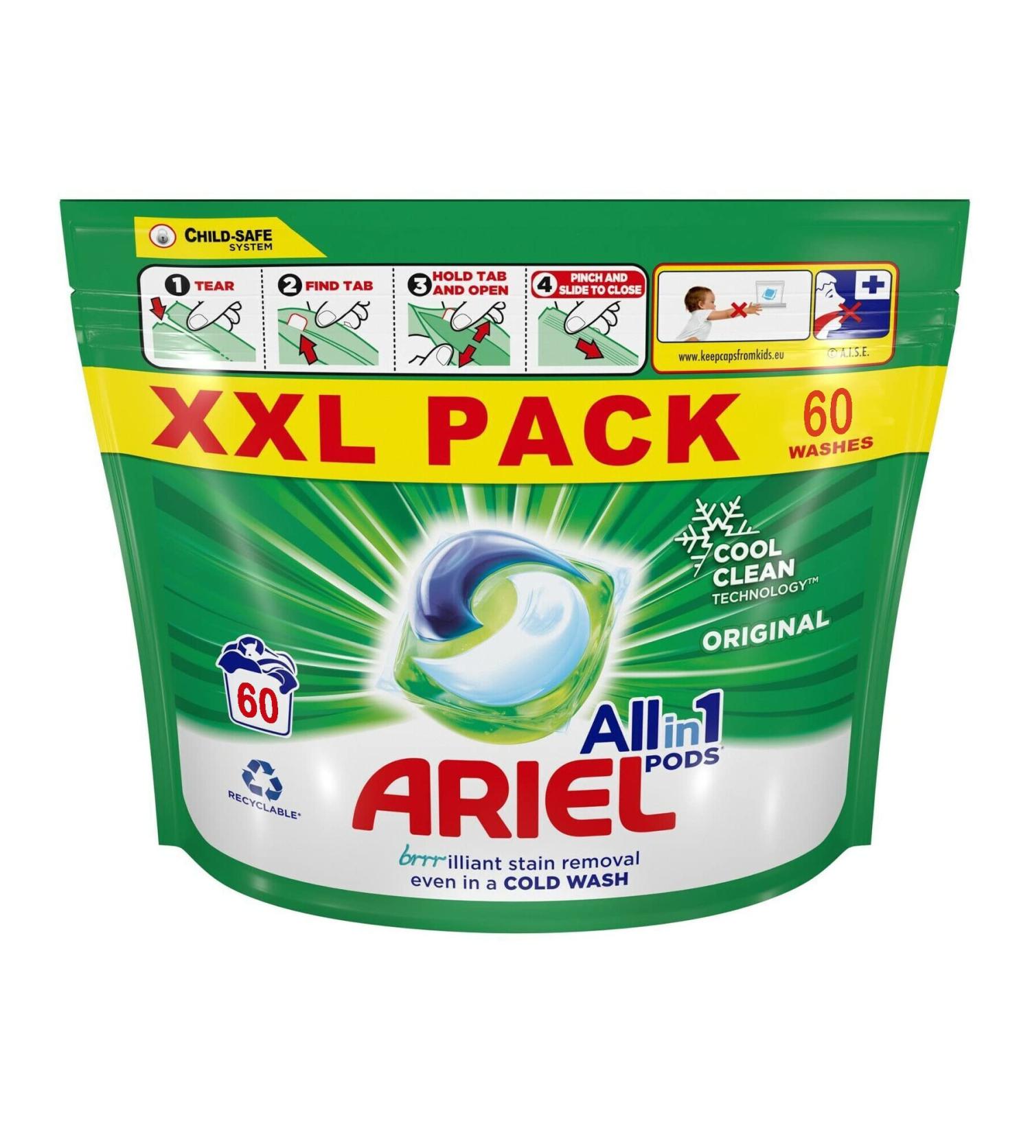 Ariel Allin1 Pods Original 60 Washes - 60 Count Pack for Ultimate Cleaning - Buy Online on GoSupps.com