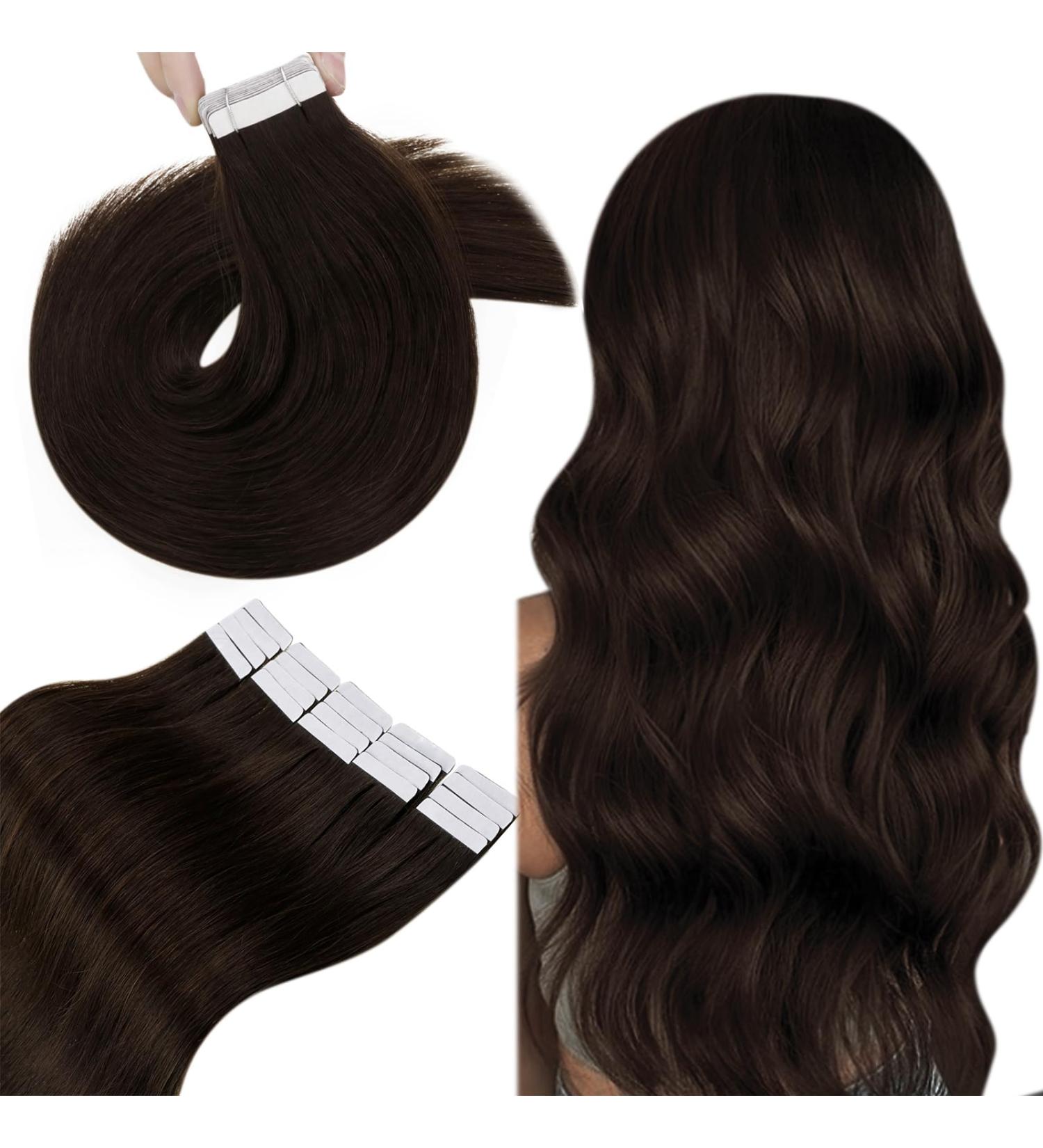 Hetto Tape In Extensions | Real Hair Brown Invisible Tape Extensions - 20pcs #2 Darkest Brown 40cm - Remy Smooth Hair Clips - Buy Online on GoSupps.com
