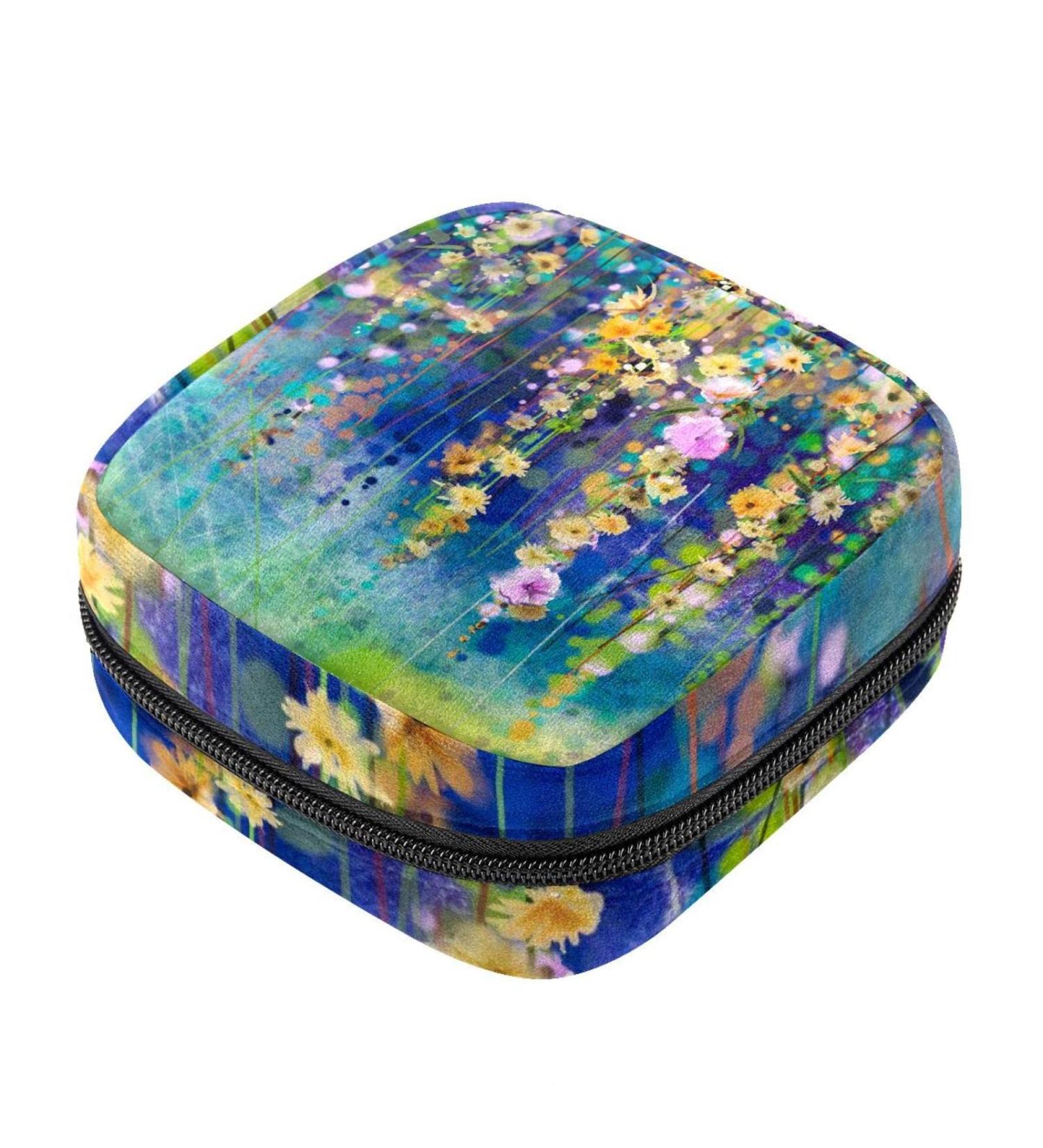 Menstruation Pad Bag with Zipper | Women's Napkin & Tampon Collection Bag | Floral Watercolor Design in Spring White Yellow & Red - Buy Online on GoSupps.com