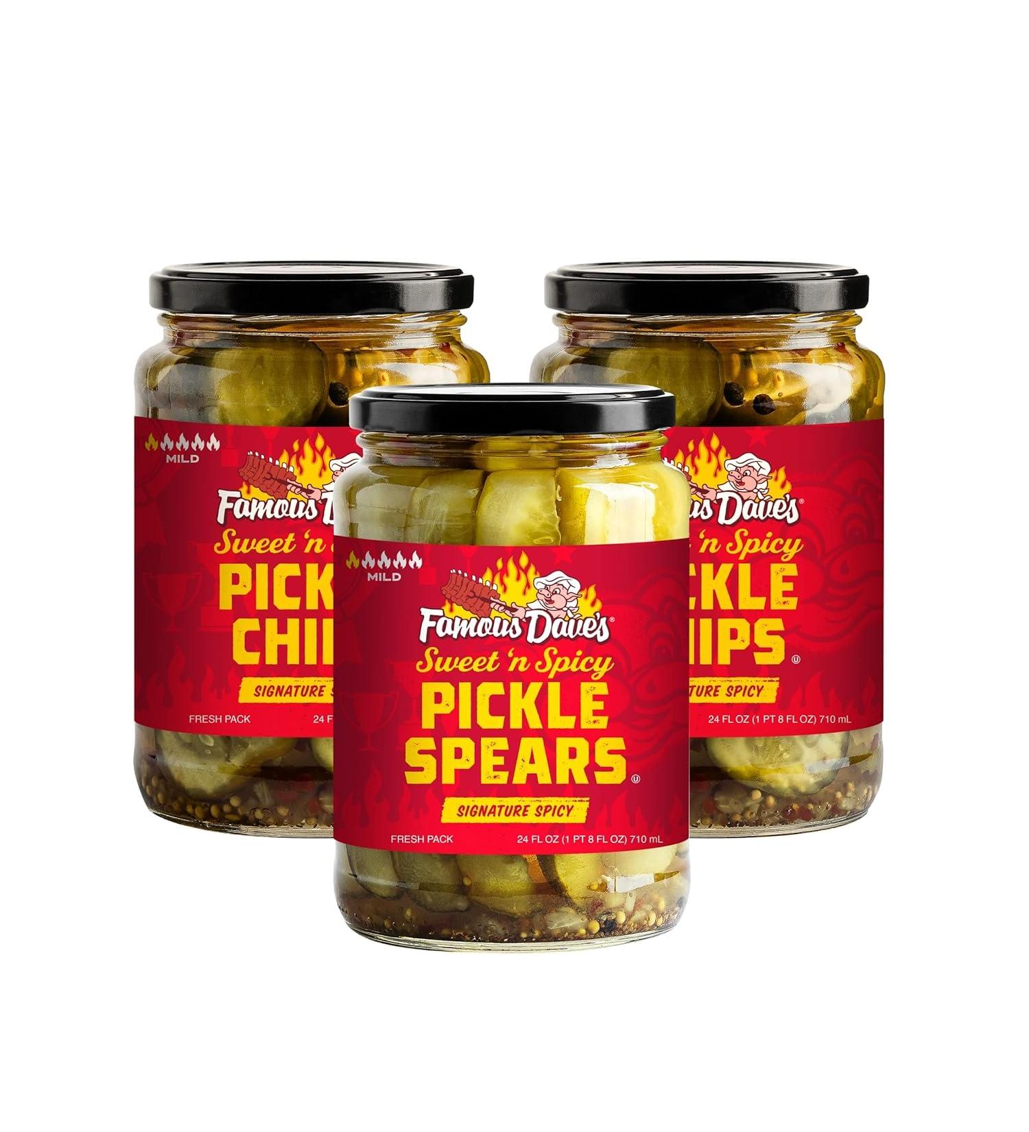 Famous Dave's Pickle - Sweet 'n Spicy Spears and Sweet 'n Spicy Chips - Pack of 3 - 24 Fl Oz. - Buy Online on GoSupps.com