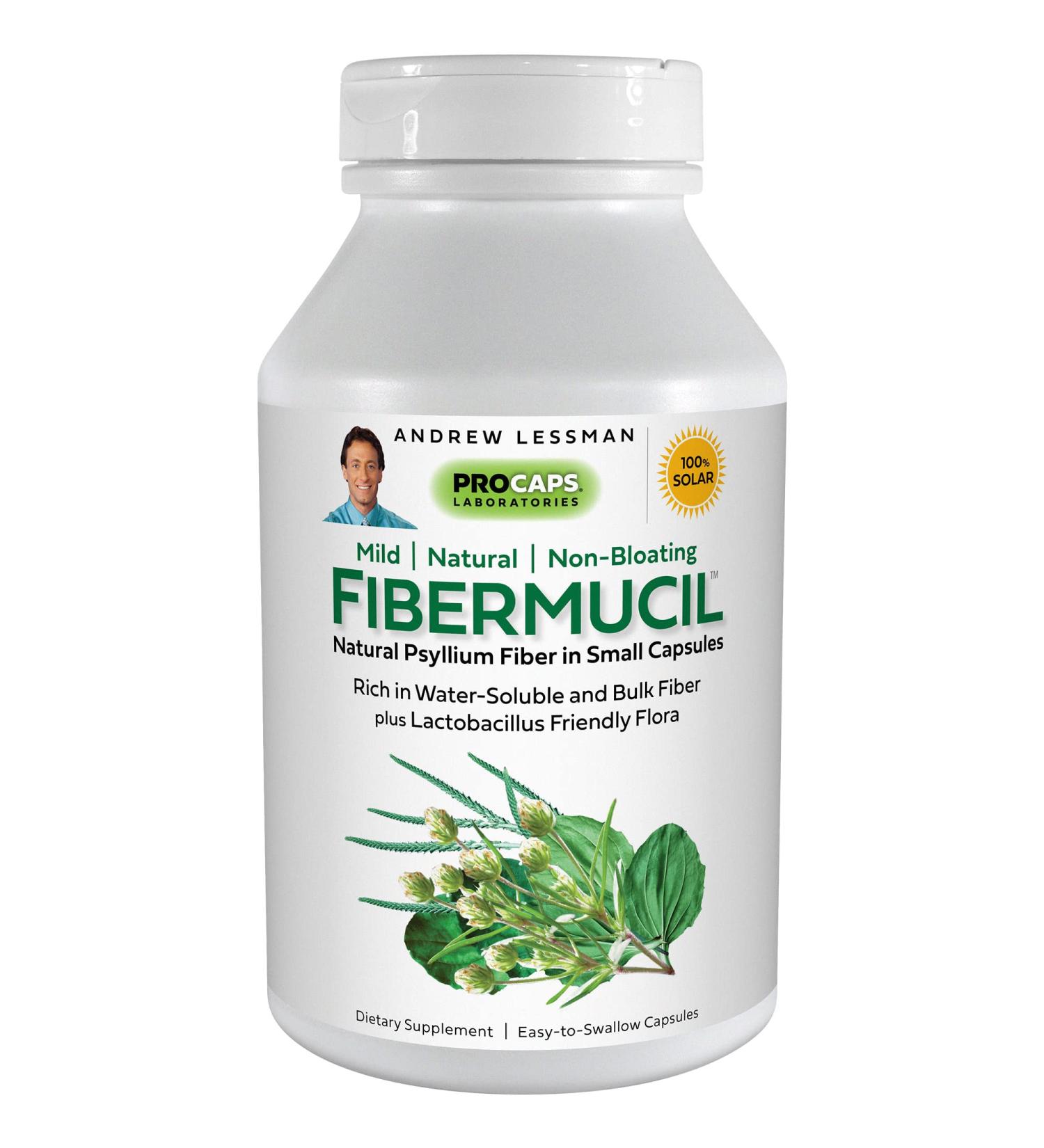 ANDREW LESSMAN Fibermucil 180 Capsules - Psyllium Husk Powder for Regularity and Digestive Health - Rich in Fiber - Easy to Swallow and Additive-free - Buy Online on GoSupps.com