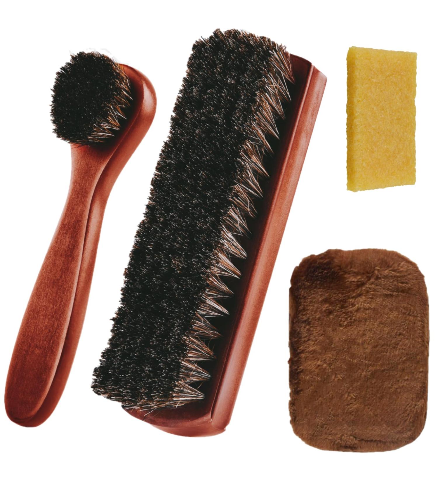 Flintronic 4 PCS Shoe Brushes Set Soft Horsehair Bristles Brushes with Polish Glove and Eraser Dusting Brush Shoe Polishing Applicators Leather Cleaning Buffing for Boots Seats Interiors Furniture - Buy Online on GoSupps.com
