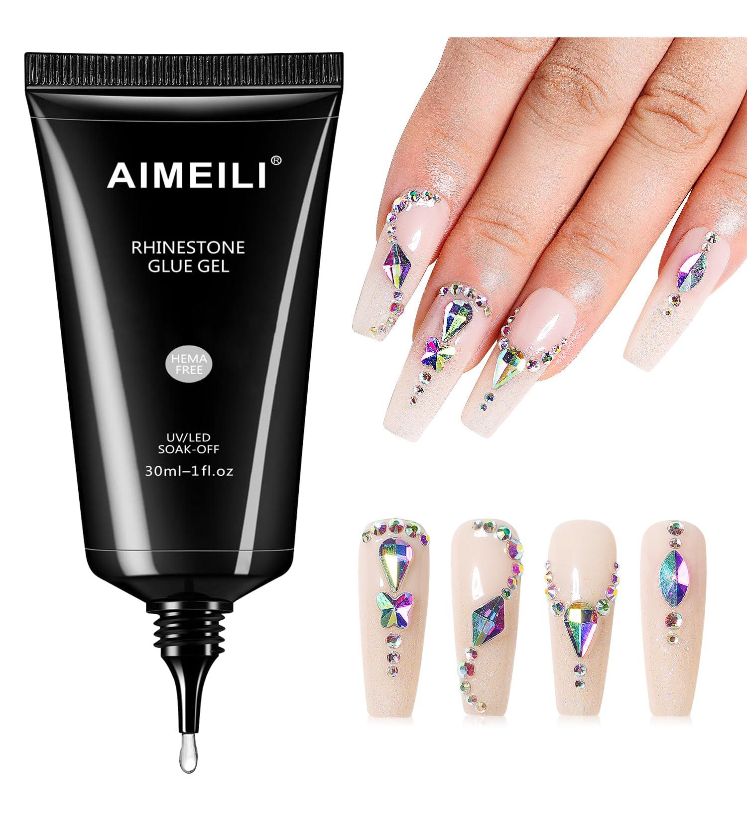 AIMEILI Nail Art Rhinestone Glue Gel Super Adhesive Nail Gem Glue Nail Art Glue Adhesive Gel for Nail Glitter Nail Art Gel Glue for Rhinestones Crystal Stones Jewels 30g - Buy Online on GoSupps.com