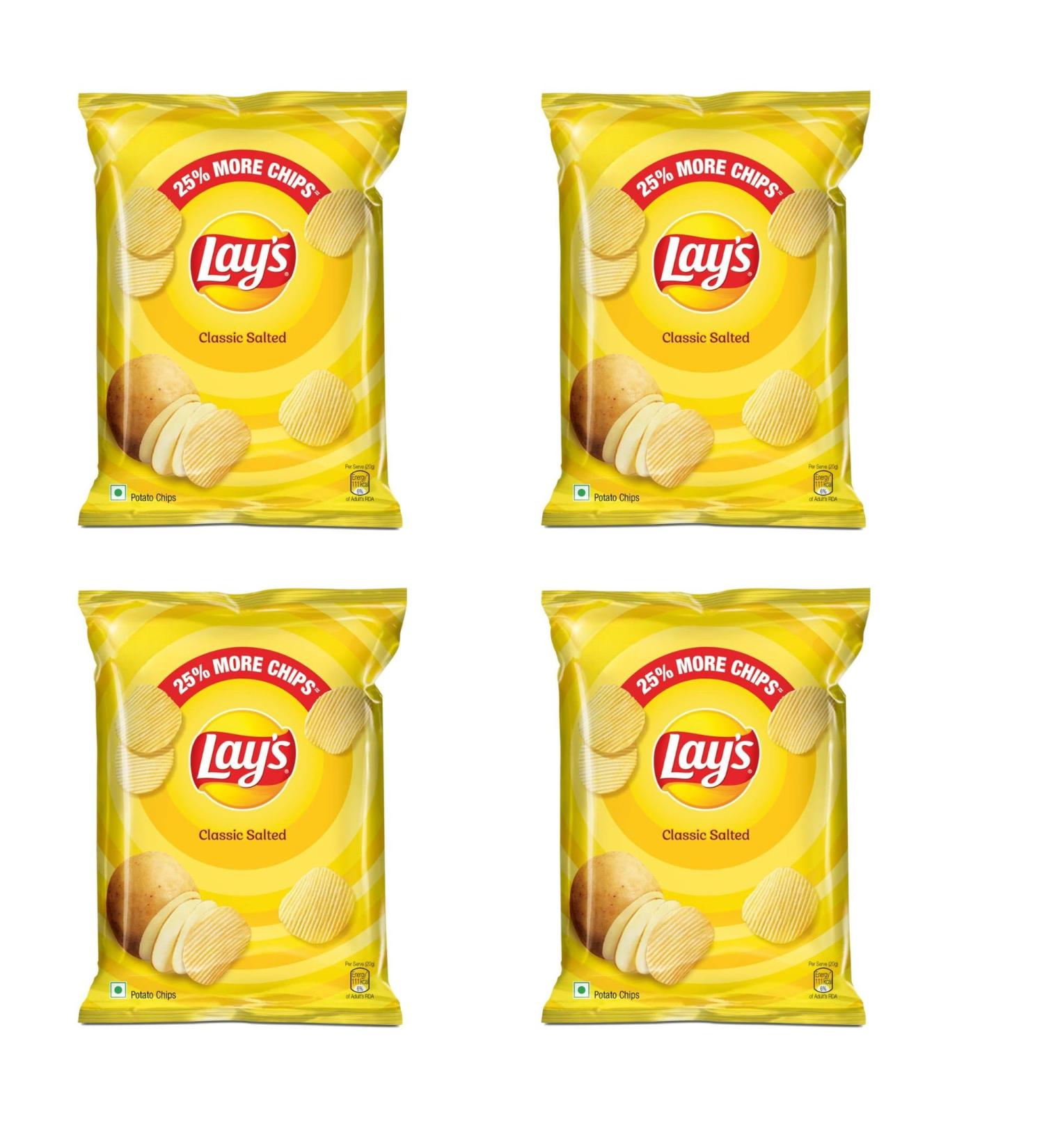 Lays & Kurkure Various Flavours Perfect Snack for Tea Time - Combination of Spice & Crunch Taste Up Your Life With Namkeen - Work Home Or School (Pack of 4 Lay's Classic salted Flavour) - Buy Online on GoSupps.com