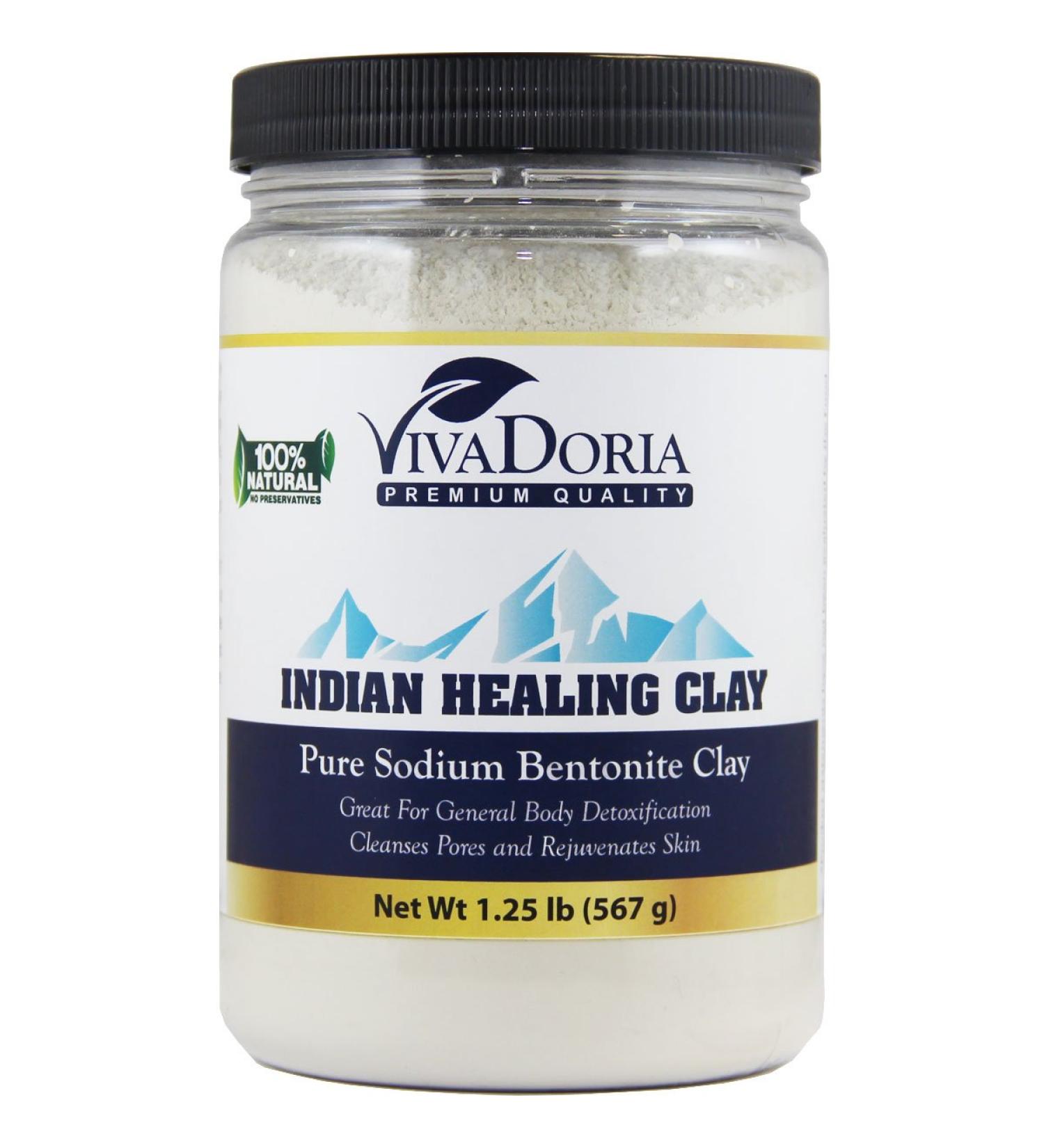 Viva Doria Indian Healing Clay 20 Oz (567 grams) - Deep Pore Cleansing Therapeutic Grade Clay Face Mask Natural Sodium Bentonite Clay