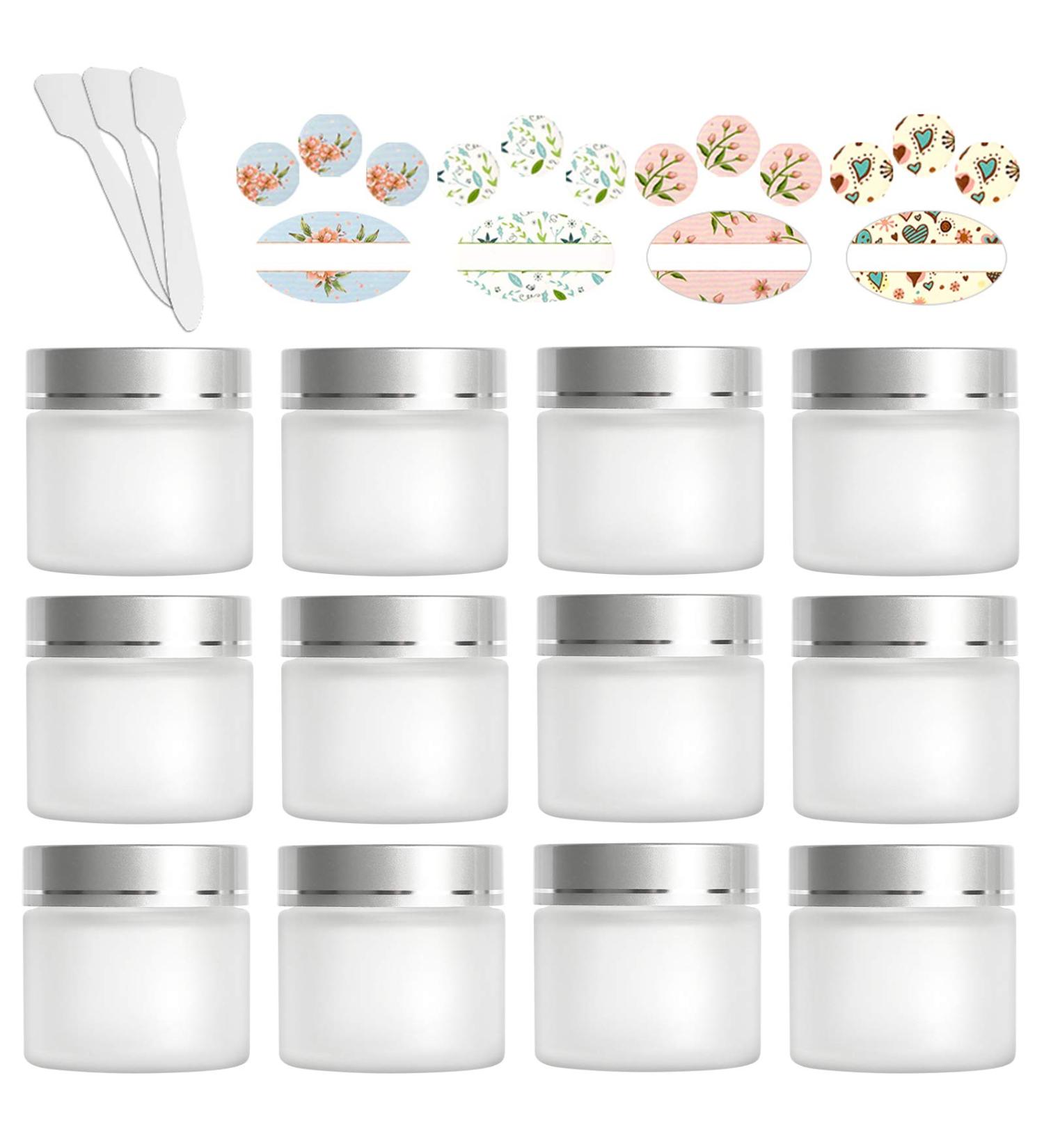 12 Pack 60ml Matte Clear Glass Jars with Silver Lids - Travel Containers for Cosmetics, Makeup, Eye Shadow, and Face Cream - Buy Online on GoSupps.com