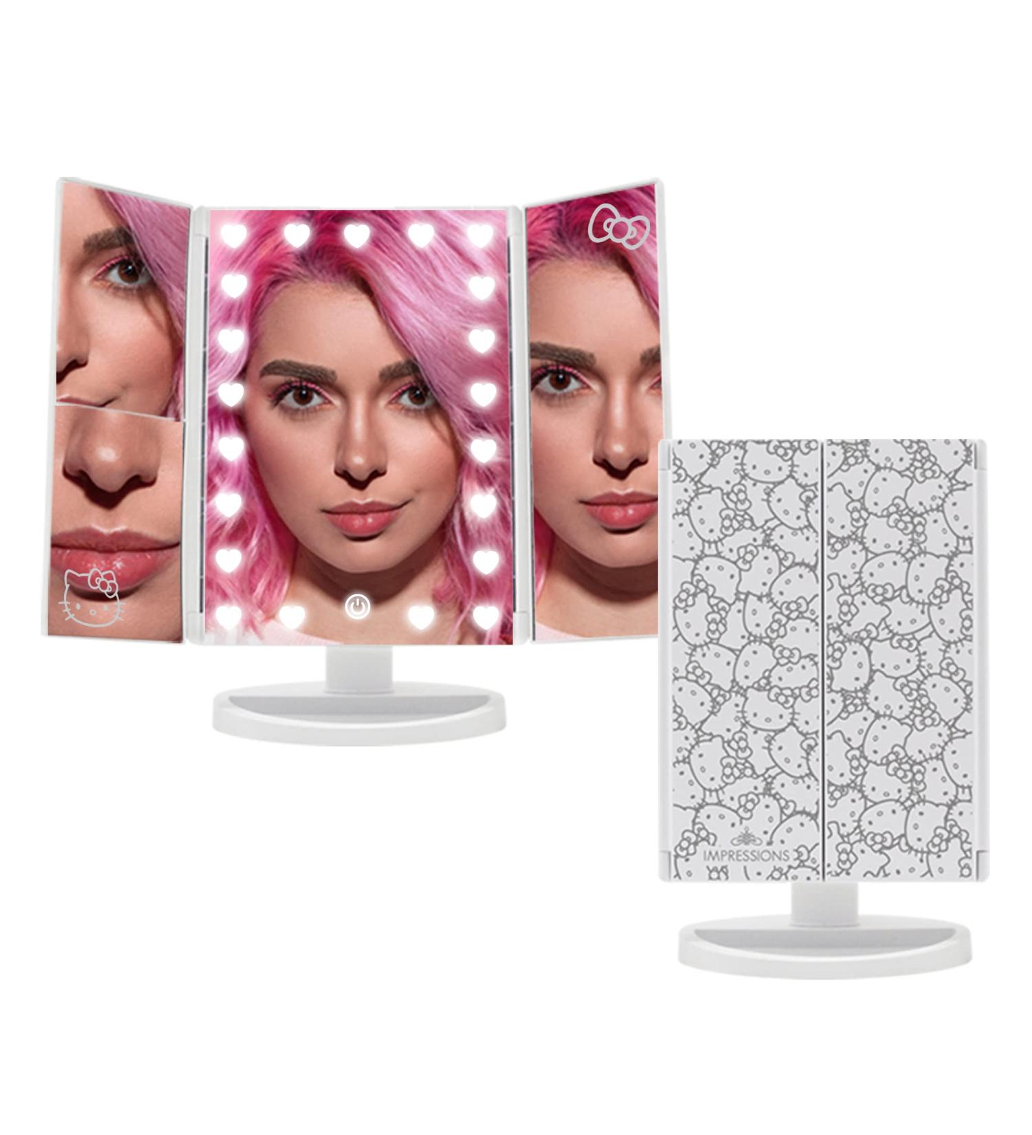 Impressions Vanity Hello Kitty Trifold LED Desk Mirror with Lights - Touch Sensor, Dimmer, Adjustable 2X and 3X Magnifying Mirrors (White) - Buy Online on GoSupps.com