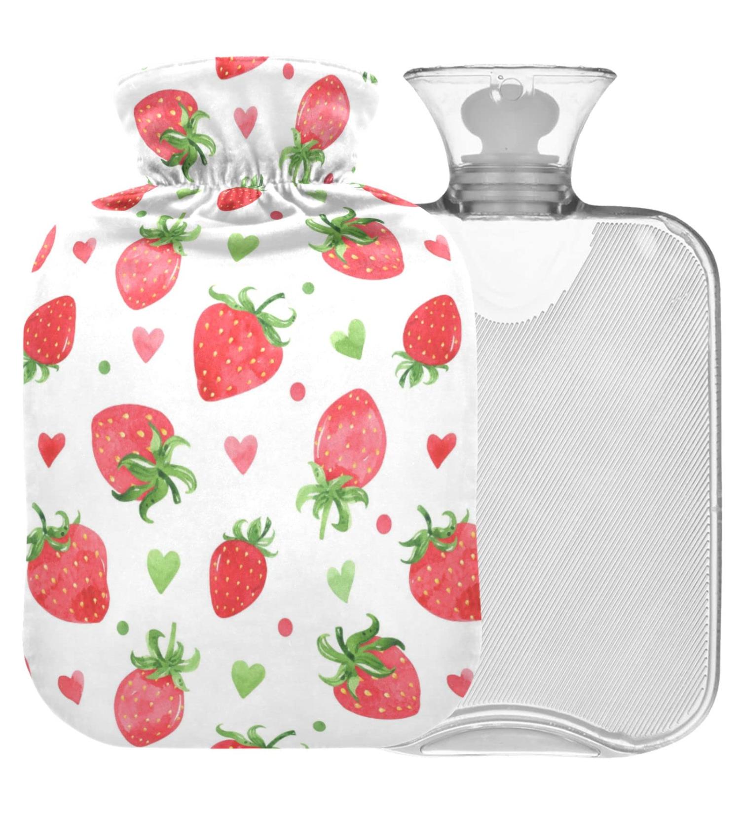 NAANLE Strawberry Watercolor Hot Water Bottle with Cover - 1L | Relief for Back Pain Hand & Foot Warmers Neck Therapy - International Shipping - Buy Online on GoSupps.com