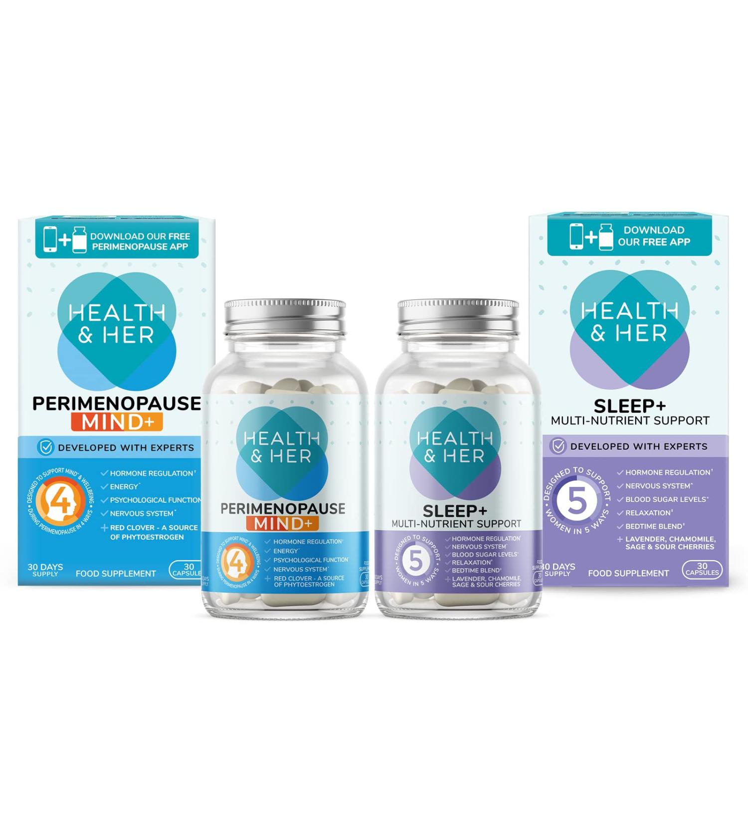 Health & Her Perimenopause Mind+ Day & Night Tablets for Women - Cognitive Support & Mental Energy - 1 Month Supply - Buy Online on GoSupps.com