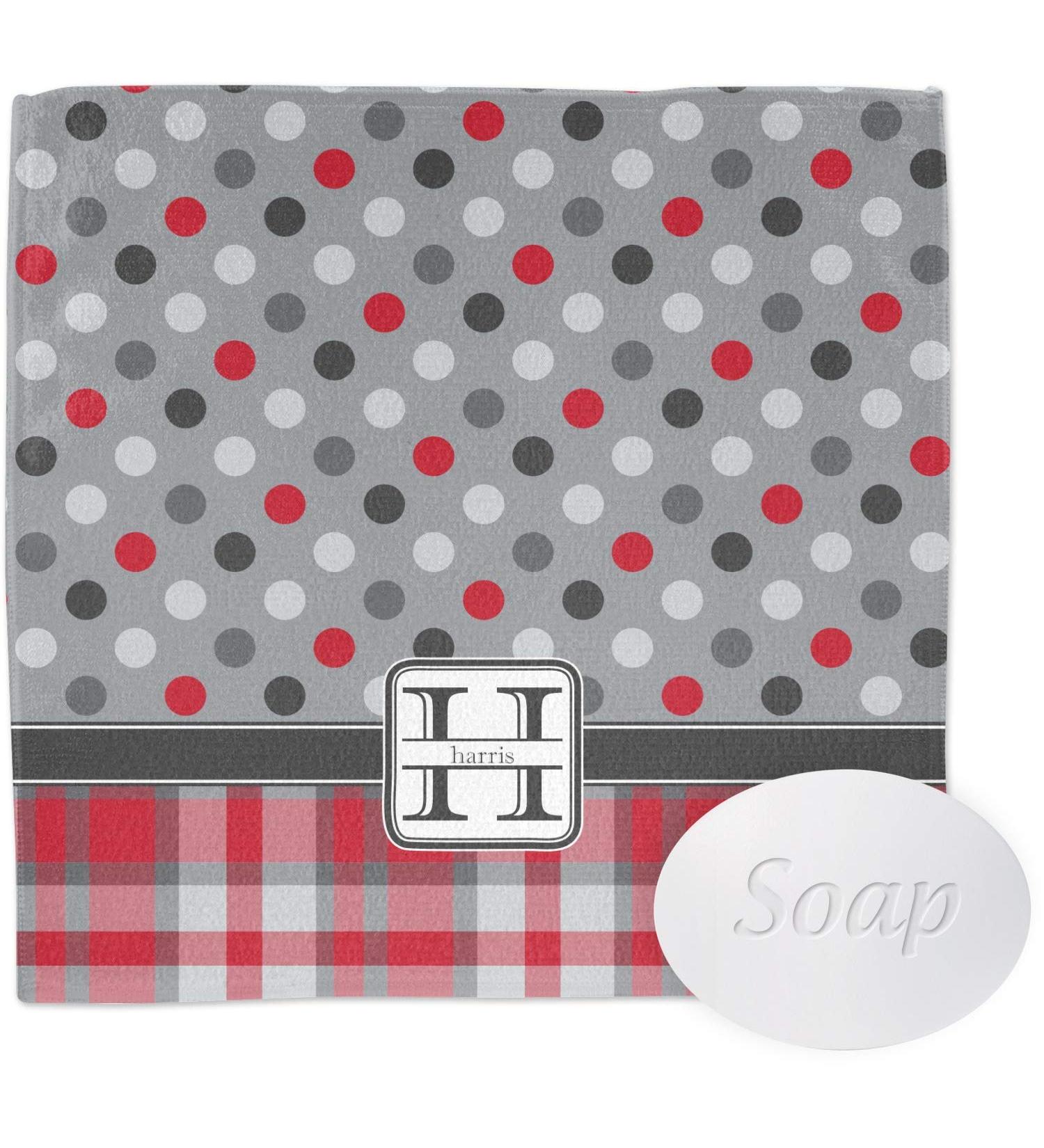 YouCustomizeIt Personalized Red & Gray Dots and Plaid Washcloth