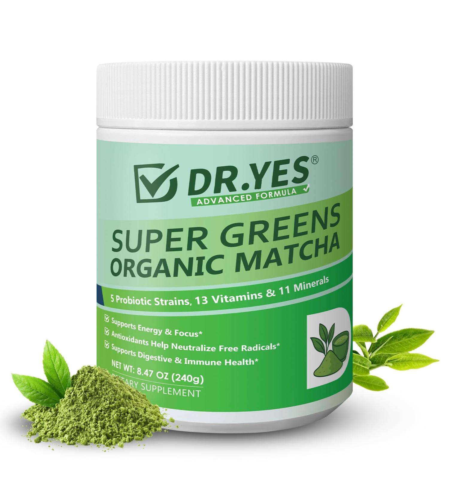 DR.YES Organic Grade Matcha Powder - Premium First Harvest Tea Energy Boost Calm Focus Latte Smoothie Baking & Traditional Tea Ceremony Gluten-Free Vegan (8.47oz / 240g) - Buy Online on GoSupps.com