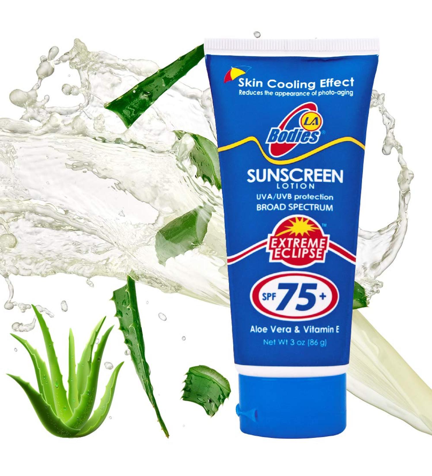 Moisturizing Sunscreen Lotion SPF 75 with Aloe Vera - Acne-Prone Skin | UVA UVB Protection | 3oz - Buy Online on GoSupps.com