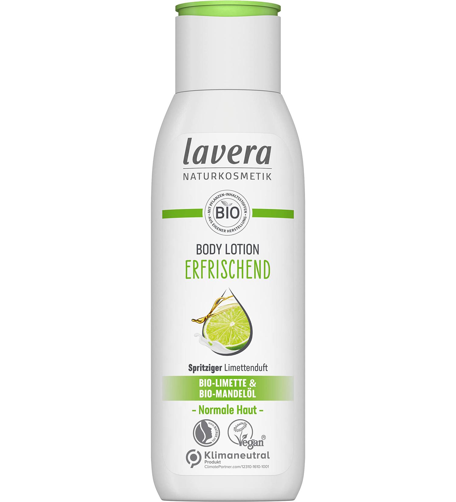 Lavera Body Lotion Refreshing - Vegan Body Milk with Organic Lime & Almond Oil - PETA Certified Natural Cosmetics (200 ml) - Biodegradable Skin Care for Normal Skin - Buy Online on GoSupps.com