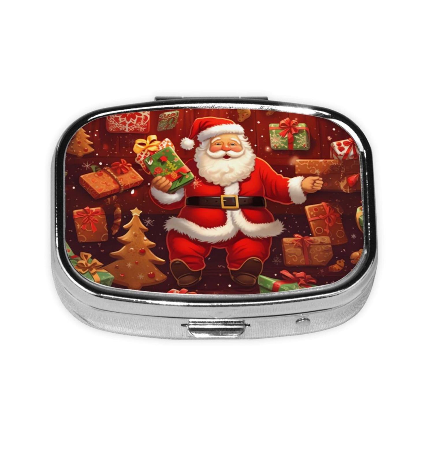 Happy Christmas Printed Square Pill Box | Portable Travel Medicine Organiser | Best eCommerce Shopping - Buy Online on GoSupps.com